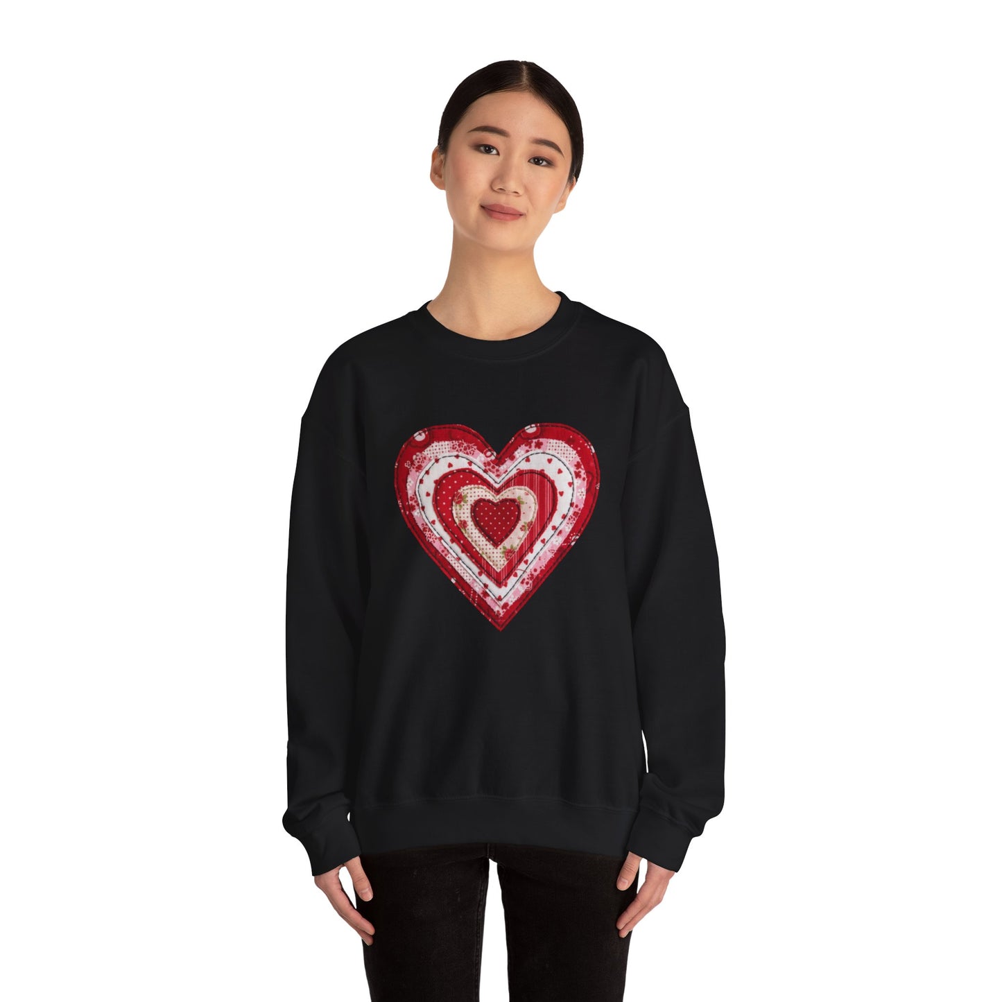 Faux Patchwork Heart Sweatshirt, Valentine Heart Shirt, Cute Valentine Gift, Retro Patchwork Crewneck, Cozy Love Sweater, Boho Heart Top