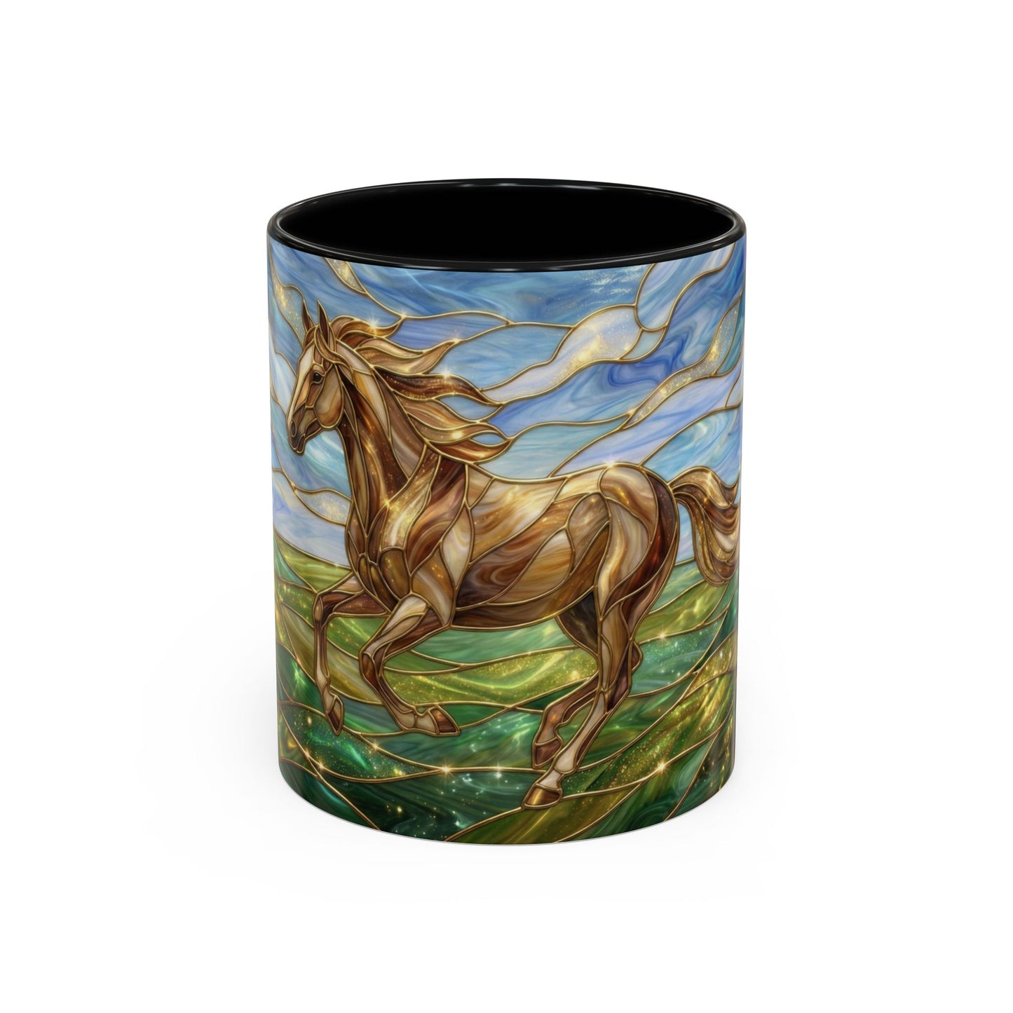 Stained Glass Horse Mug, Horse Coffee Mug, Running Horse Cup, Equestrian Gift Mug, Nature Art Mug, Horse Lover Gift