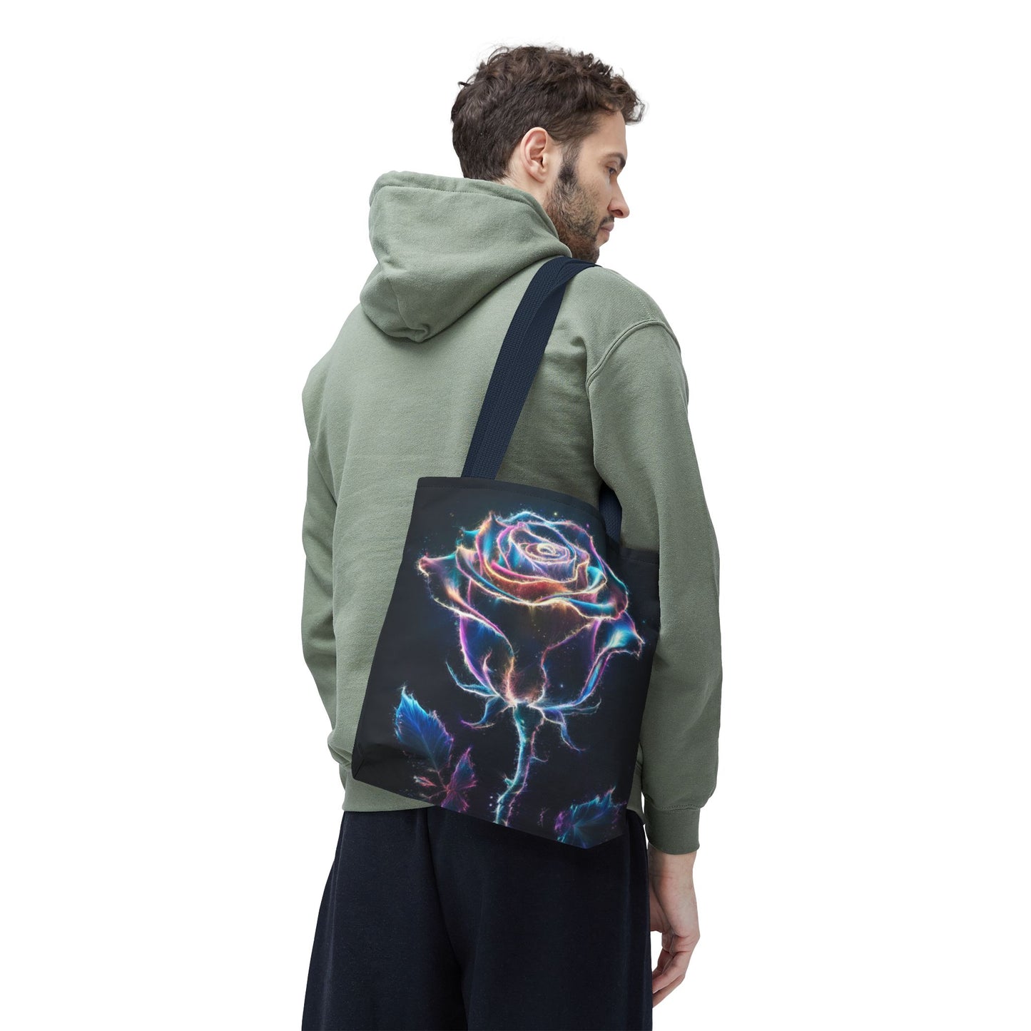 Neon Rose Tote Bag • Electric Floral Art Tote • Neon Glow Rose Canvas Carry-All • Vibrant Statement Floral Tote • Gift for Art Lovers