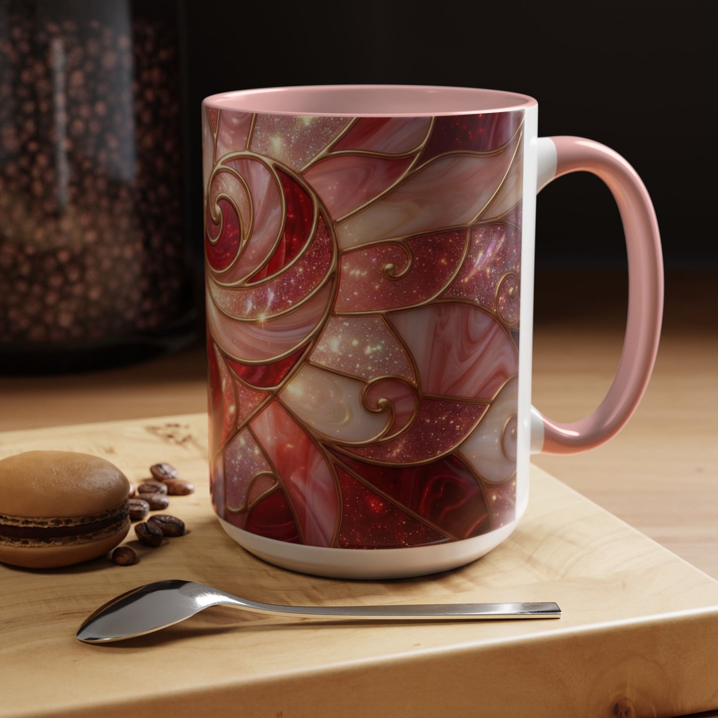 Stained Glass Heart Mug, Valentine Coffee Mug, Romantic Love Cup, Pink Red Ceramic Mug, Gift For Her, Anniversary Gift