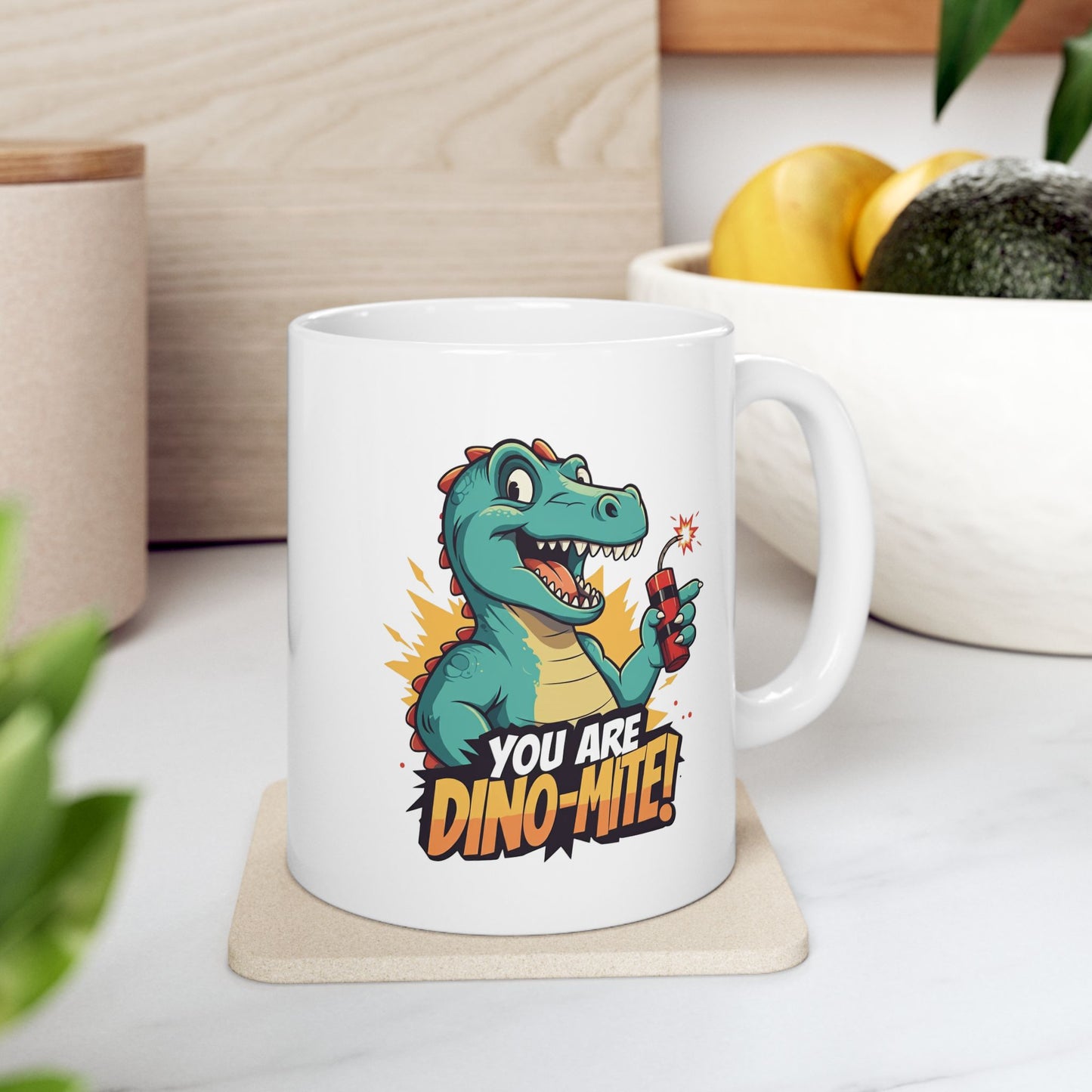 You Are Dino-Mite Mug – Funny Dinosaur Coffee Cup with Cute T-Rex Design – Gift for Him, Her, Kids – Dino Lover Kitchen Decor