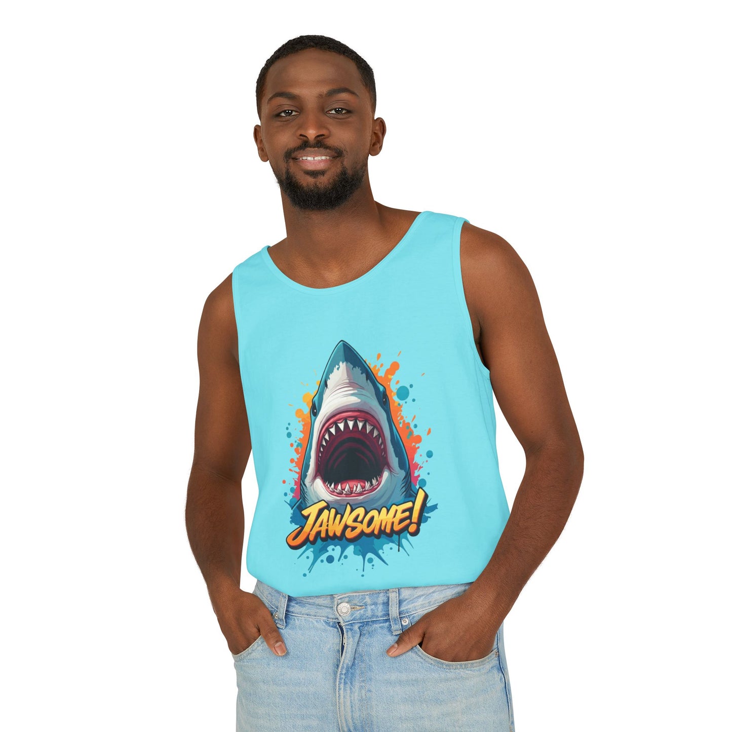 Jawsome Shark Graphic Tank Top | Funny Retro 90s-Style Shark Tee for Men and Women | Bold Ocean Print, Humor Gift, Summer Trending
