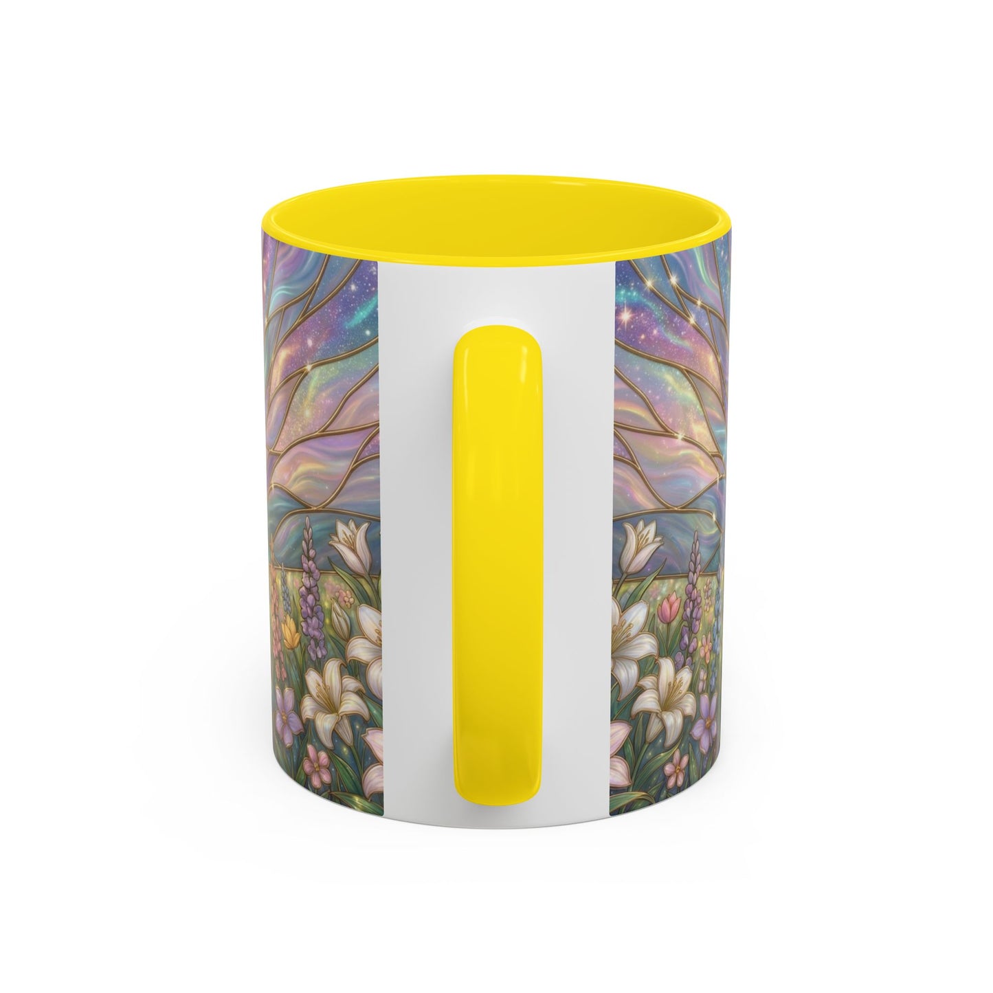 Stained Glass Cross Mug, Easter Lily Coffee Cup, Christian Religious Gift, Pastel Floral Faith Mug, Spring Believer Cup, Baptism Present