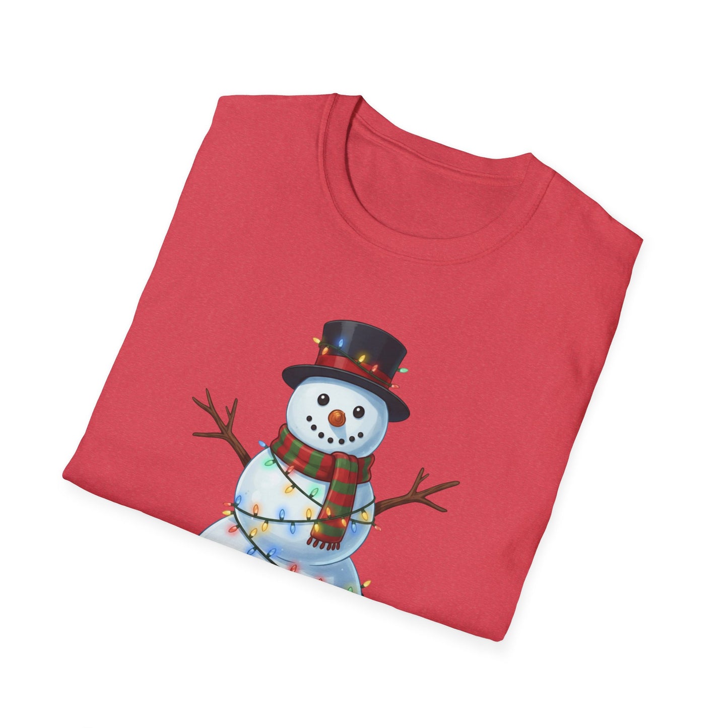 Cute Snowman Christmas Shirt, Snowman Wrapped in Christmas Lights Tee, Holiday Winter Snowman Top Hat Shirt, Funny Cozy Christmas T Shirt