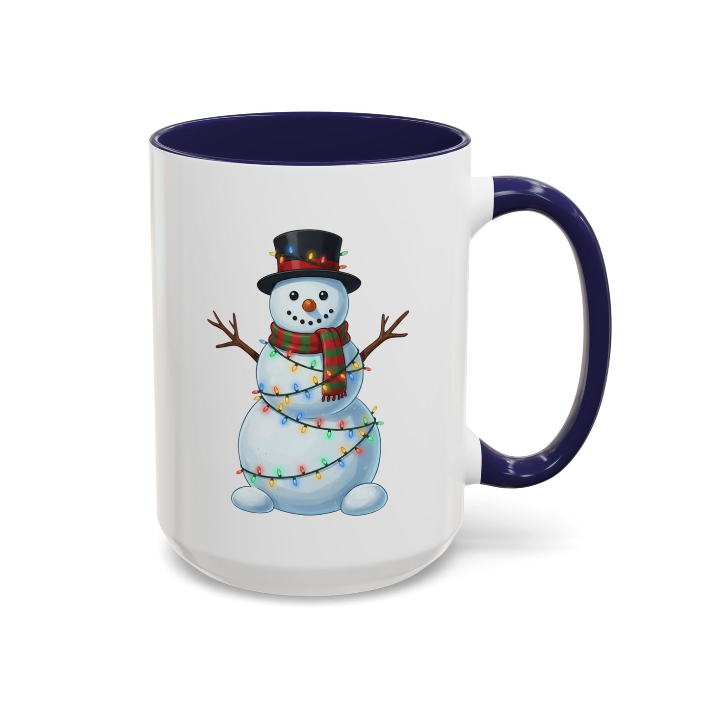 Snowman Christmas Mug, Snowman Wrapped in Lights Mug, Holiday Coffee Cup, Cute Winter Snowman Cup, Christmas Gift Mug, Xmas Cocoa Mug