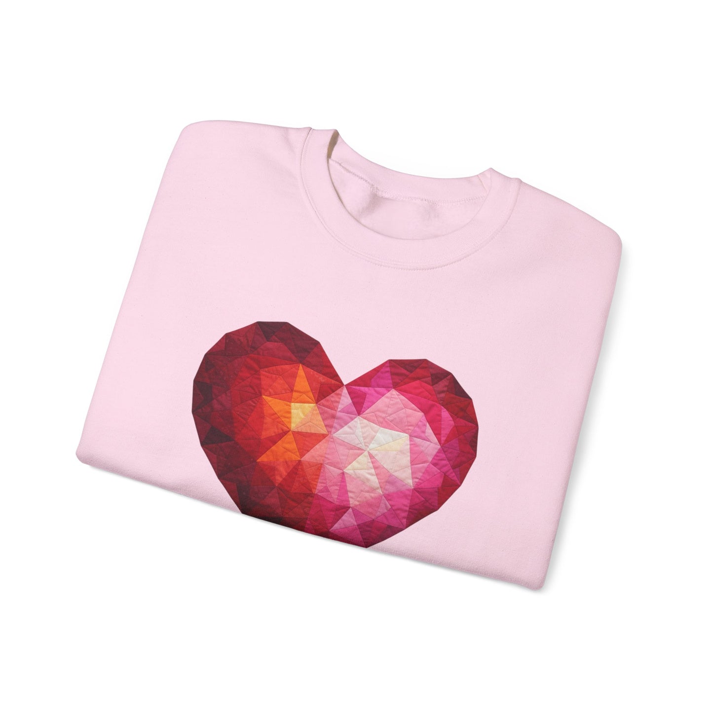Faux Patchwork Heart Sweatshirt, Geometric Heart Sweater, Cute Valentines Sweatshirt, Cozy Pink Heart Crewneck, Winter Heart Pullover