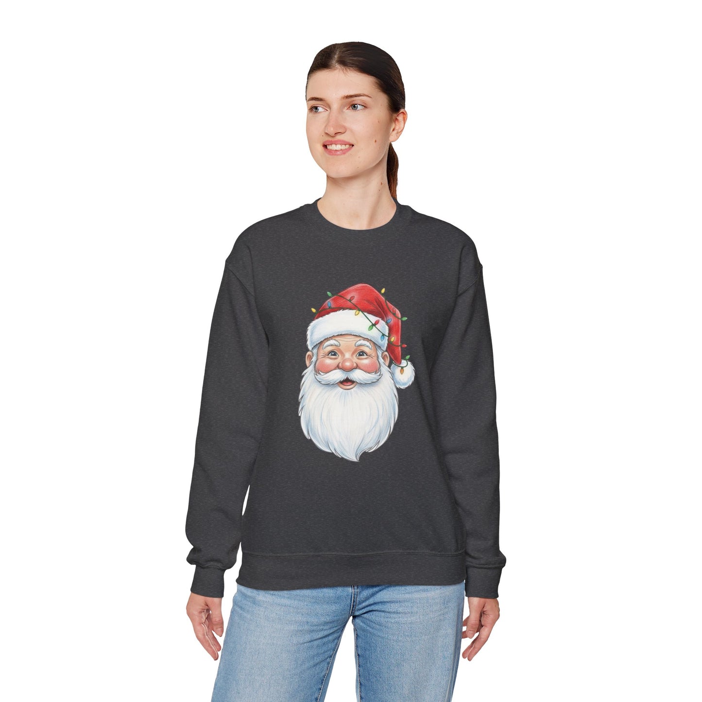 Santa Claus Christmas Sweatshirt, Vintage Santa Crewneck, Holiday Santa Face Sweater, Cute Christmas Lights Santa Shirt, Funny Xmas Sweatshirt