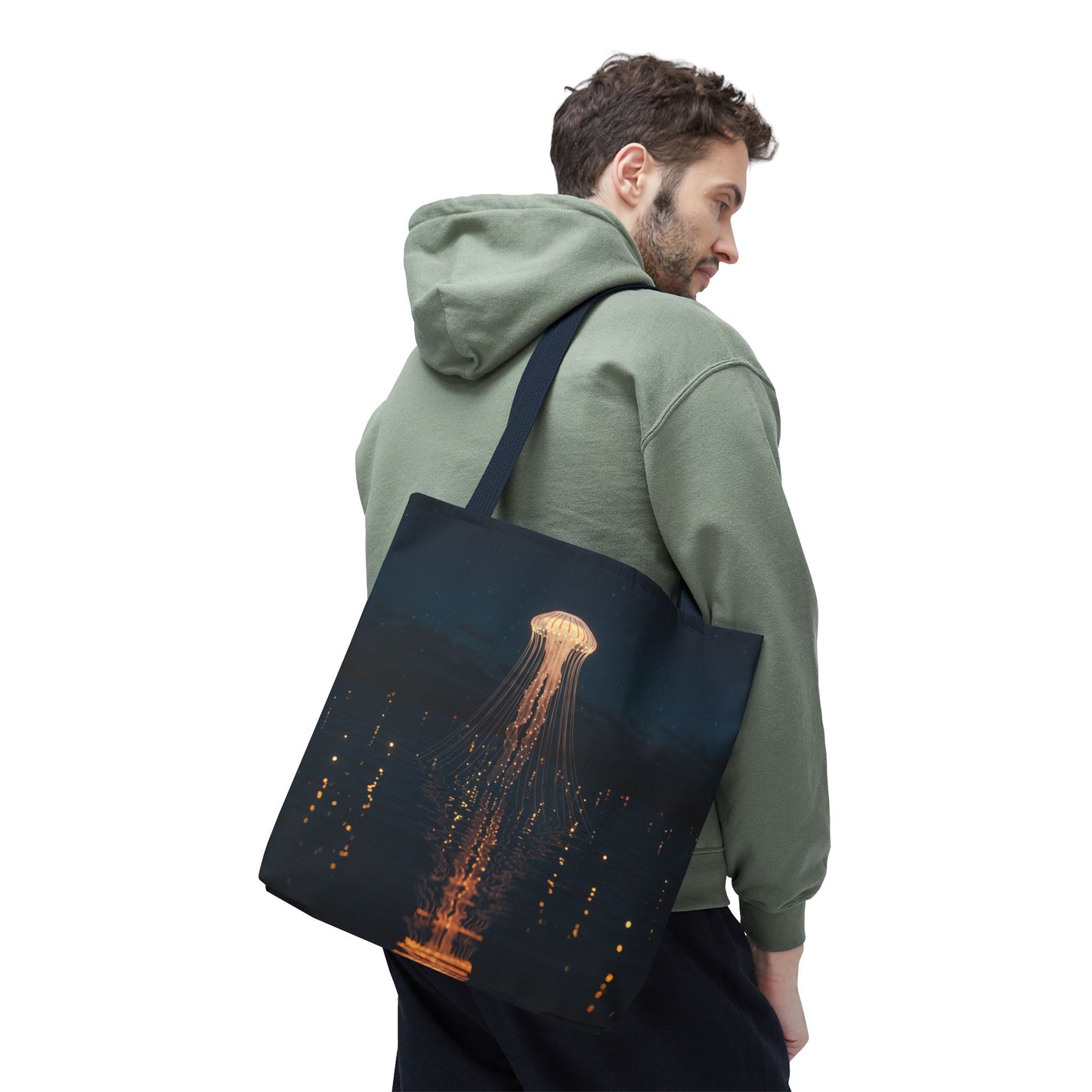 Luminous Jellyfish Tote Bag, Glow-Inspired Ocean Design Shoulder Bag, Durable Polyester Tote For Everyday Style, Gifts, And Coastal Fashion