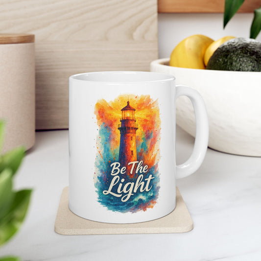 Be the Light Lighthouse Mug - Inspirational Ceramic Coffee Cup | Motivational Gift for Him, Her, Graduation, New Job
