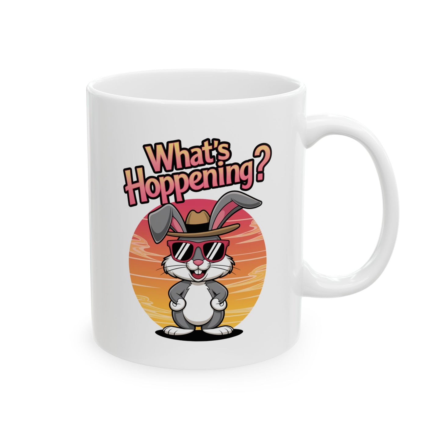What’s Hoppening Funny Bunny Mug – Cute Rabbit Coffee Cup with Easter Pun, Dishwasher Safe Ceramic, Hilarious Gift for Animal Lovers & Friends