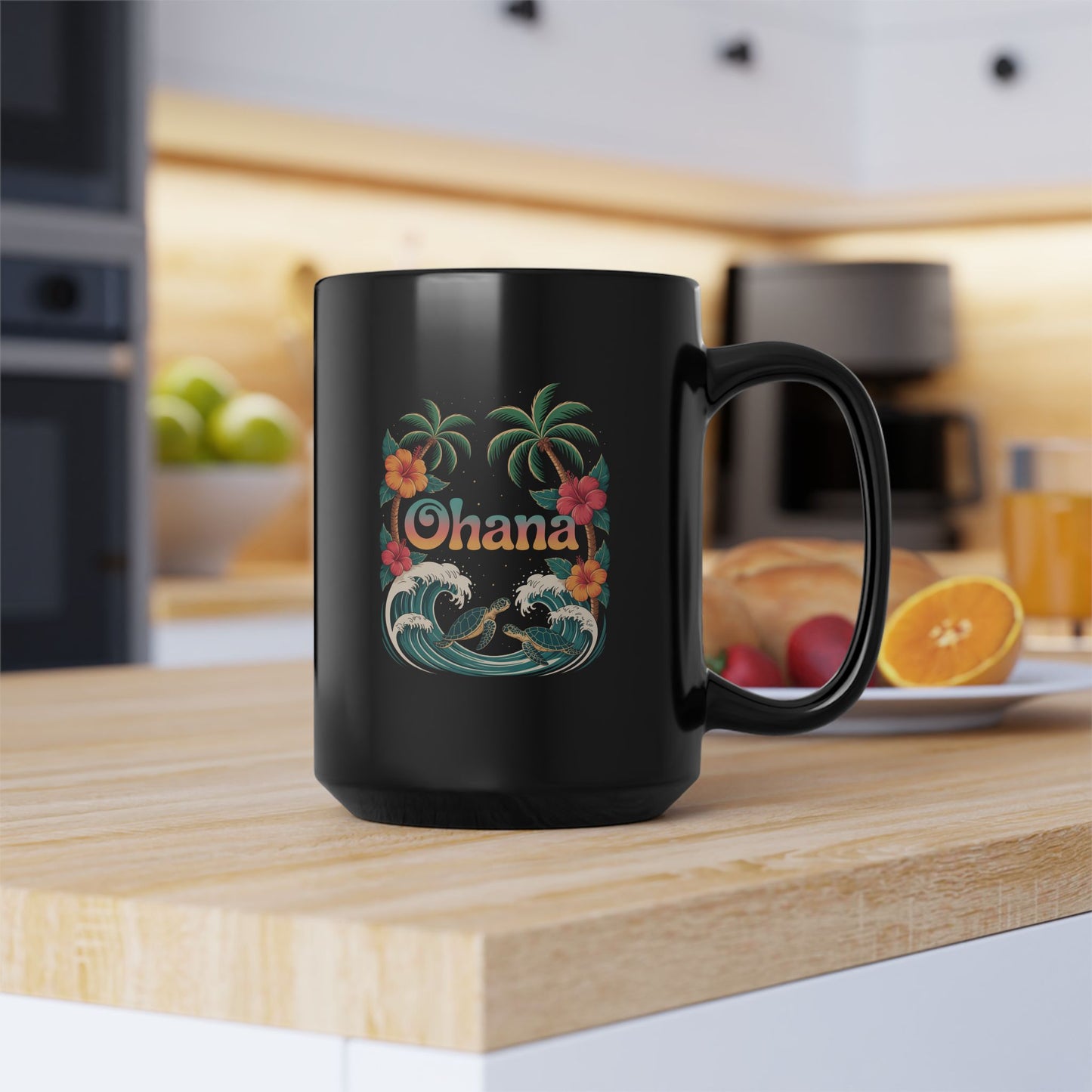 Ohana Hawaiian Mug - Tropical Beach Coffee Cup with Sea Turtles & Palm Trees - Family Gift Idea - Coastal Vibes Island Aesthetic
