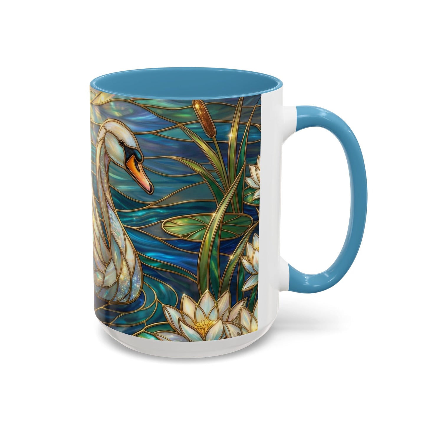 Stained Glass Swan Mug, Swan Coffee Cup, Elegant Swan Art Mug, Nature Decor Gift, Lake Swan Mug, Serene Animal Coffee Cup