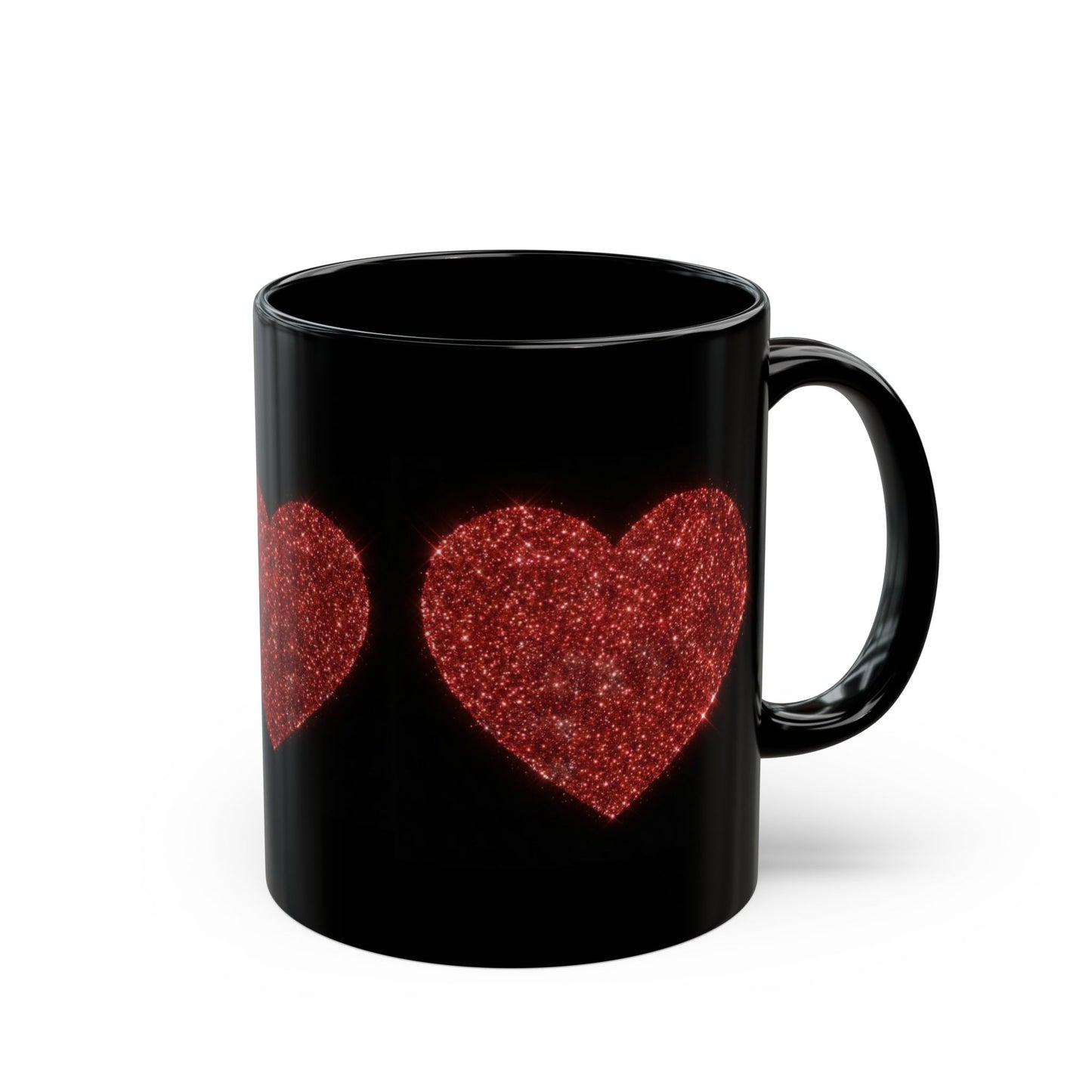 Glitter Heart Mug, Red Sparkle Heart Coffee Cup, Black Valentine Mug, Love Gift For Her Him, Romantic Coffee Mug
