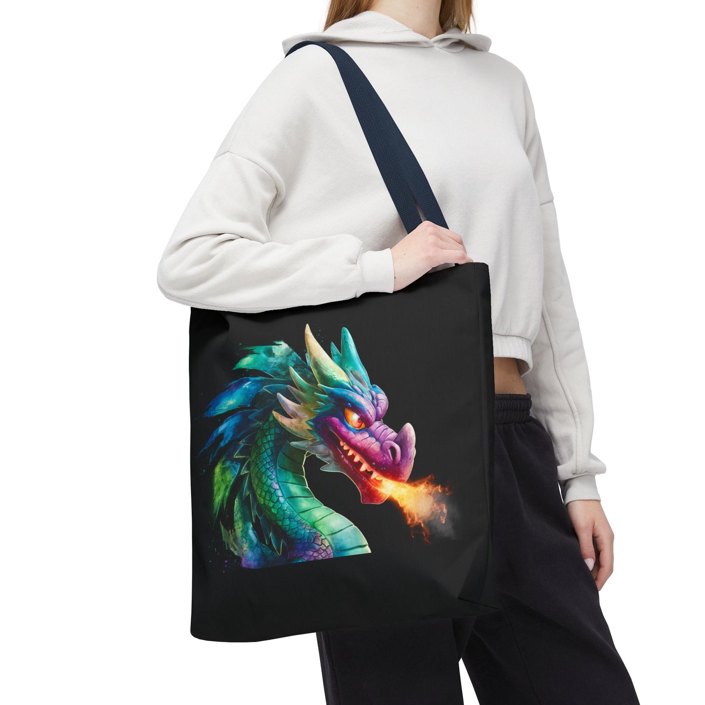 Double-Sided Fierce Dragon Canvas Tote - Colorful Fire-Breathing Fantasy, Eco Reusable Bag, Gift for Dragon Lover