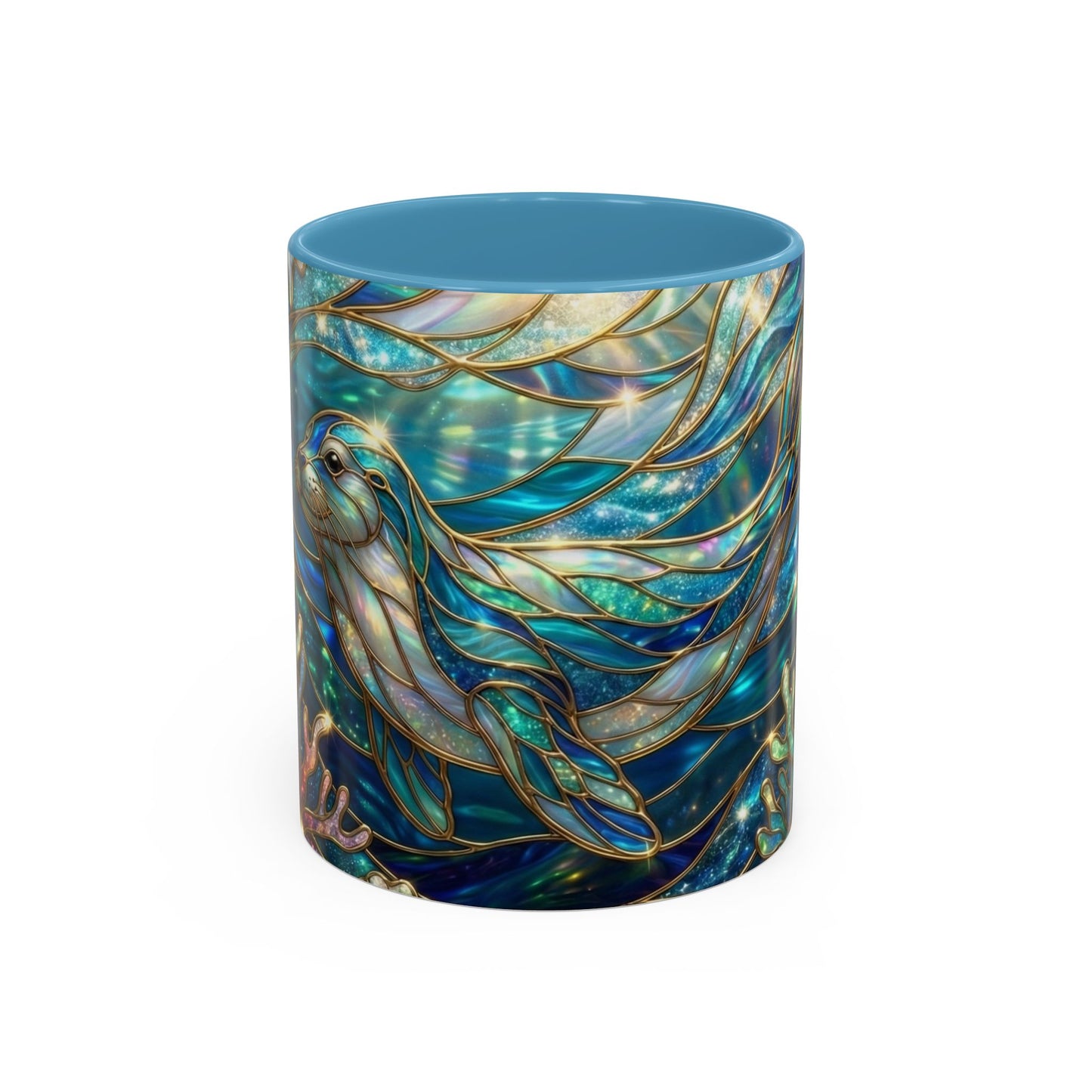 Seal Coffee Mug, Stained Glass Seal Mug, Cute Ocean Animal Art Mug, Marine Life Gift, Unique Ceramic Coffee Cup, 11oz 15oz Wildlife Mug