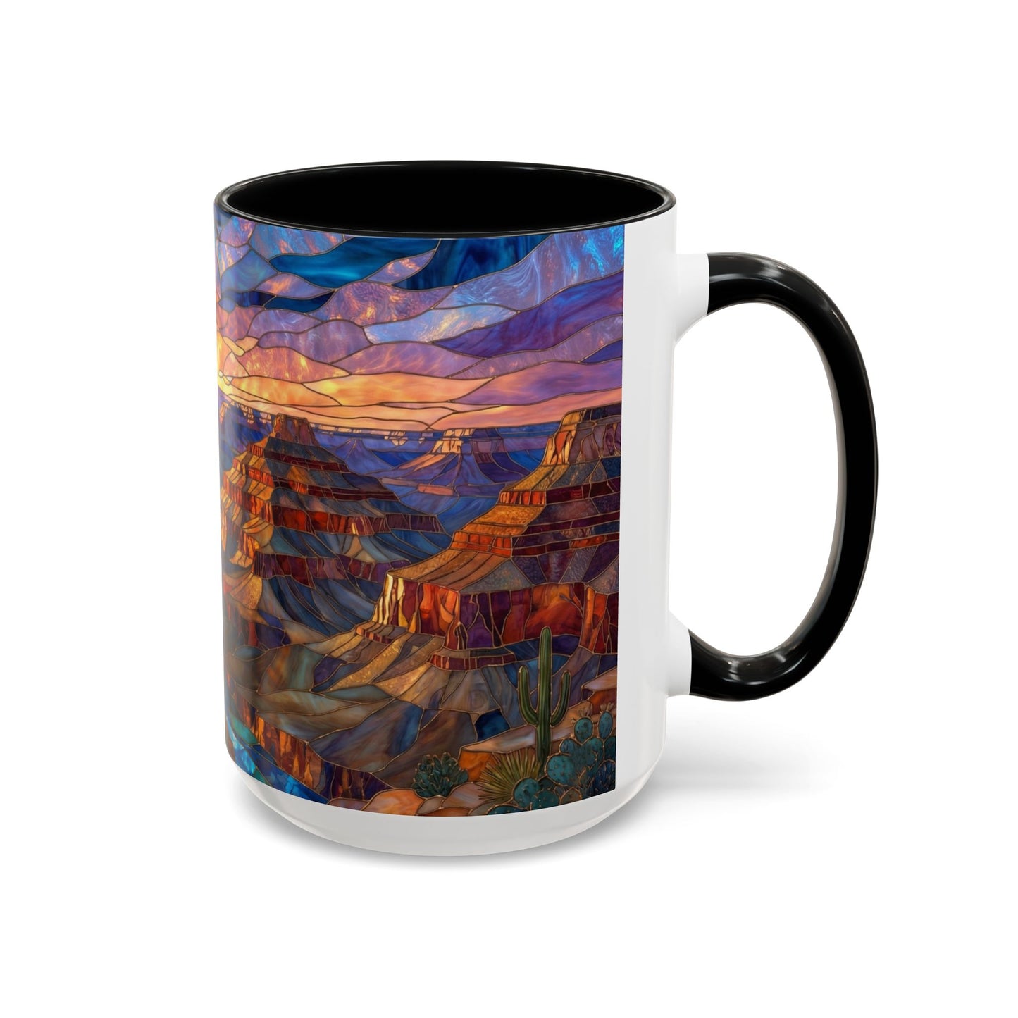 Stained Glass Grand Canyon Mug, Southwest Landscape Coffee Cup, Sunset Canyon Art Mug, Nature Gift For Hikers, Colorful Scenic Grand Canyon Illustration