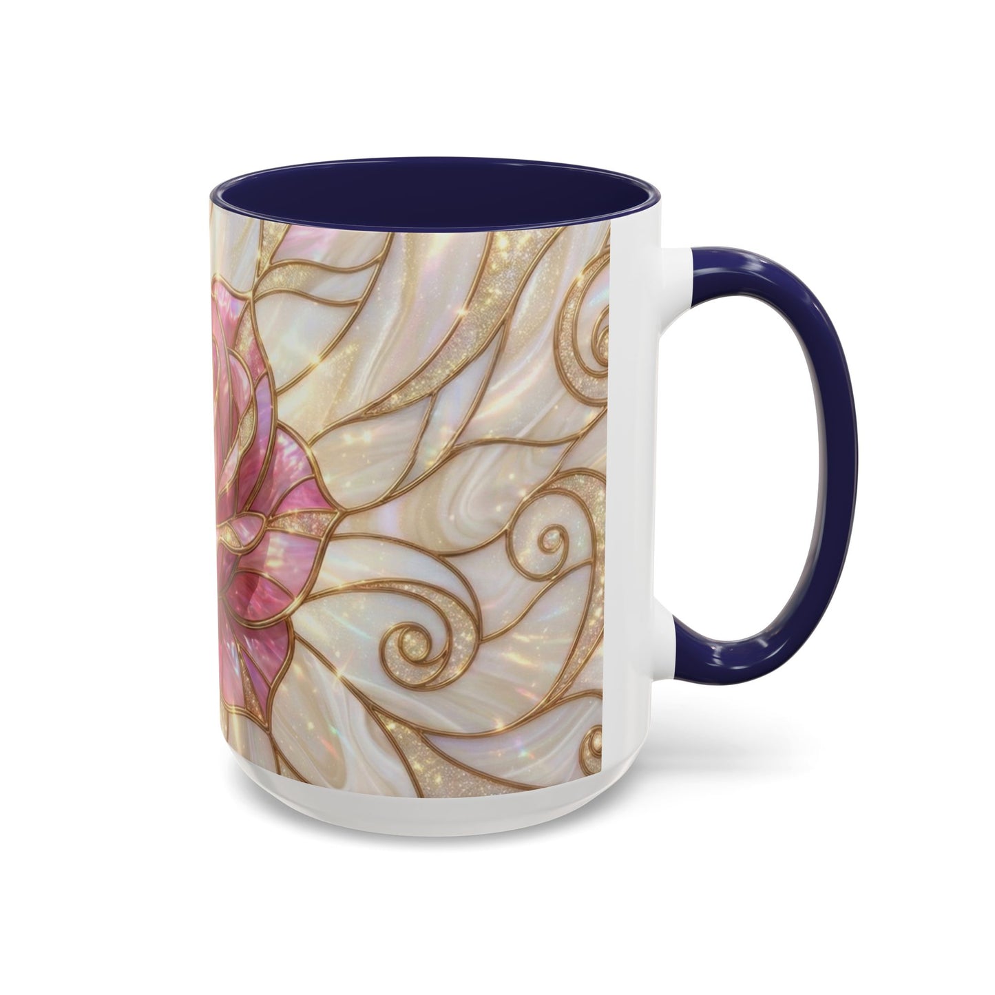 Pink Rose Stained Glass Mug, Gold Floral Coffee Cup, Romantic Flower Tea Cup, Gardener Gift For Mom, Botanical Art, Wife Birthday Gift