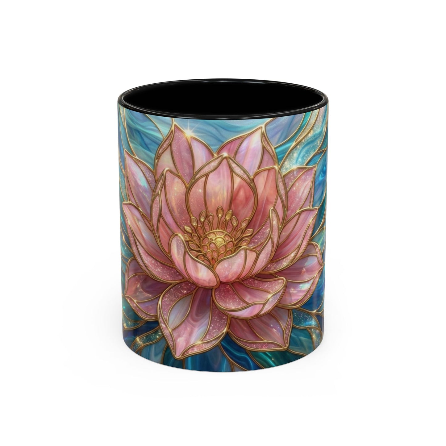 Pink Lotus Flower Mug, Stained Glass Style Coffee Cup, Spiritual Zen Gift For Women, Yoga Lover Tea Mug, Meditation Boho Floral Drinkware