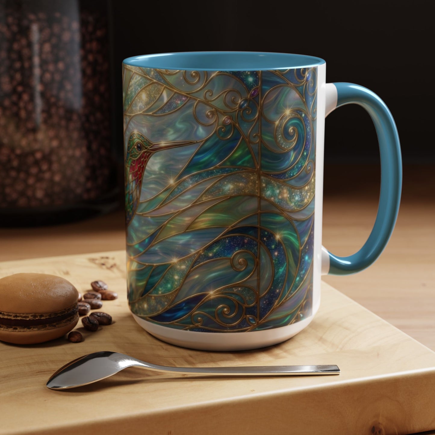 Hummingbird Stained Glass Mug, Colorful Art Coffee Mug, Bird Lover Gift, Nature Inspired Ceramic Mug, Tea Cup