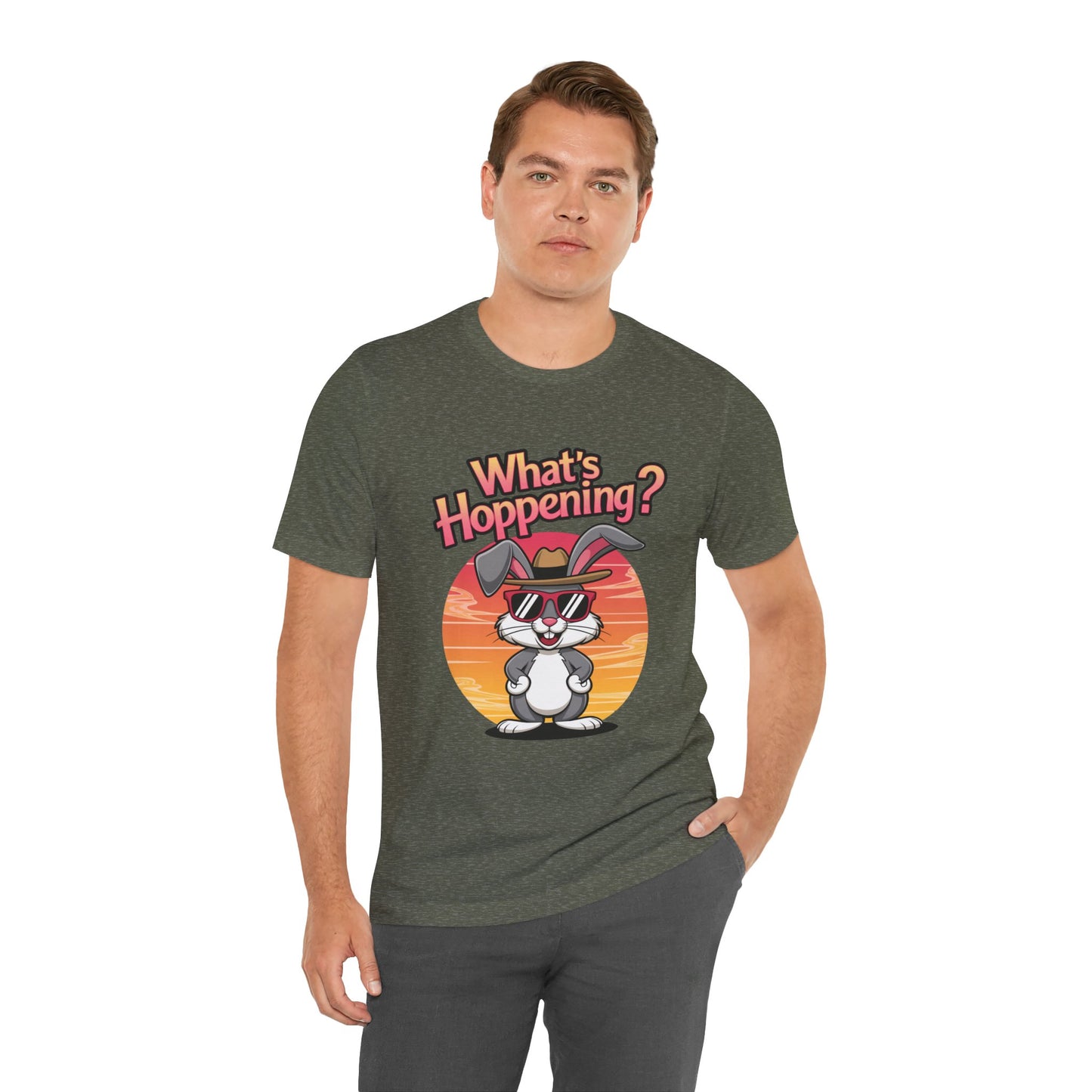 What’s Hoppening Funny Bunny Shirt – Cute Rabbit Pun T-Shirt – Sunset Graphic Tee for Animal Lovers, Easter, and Pun Enthusiasts