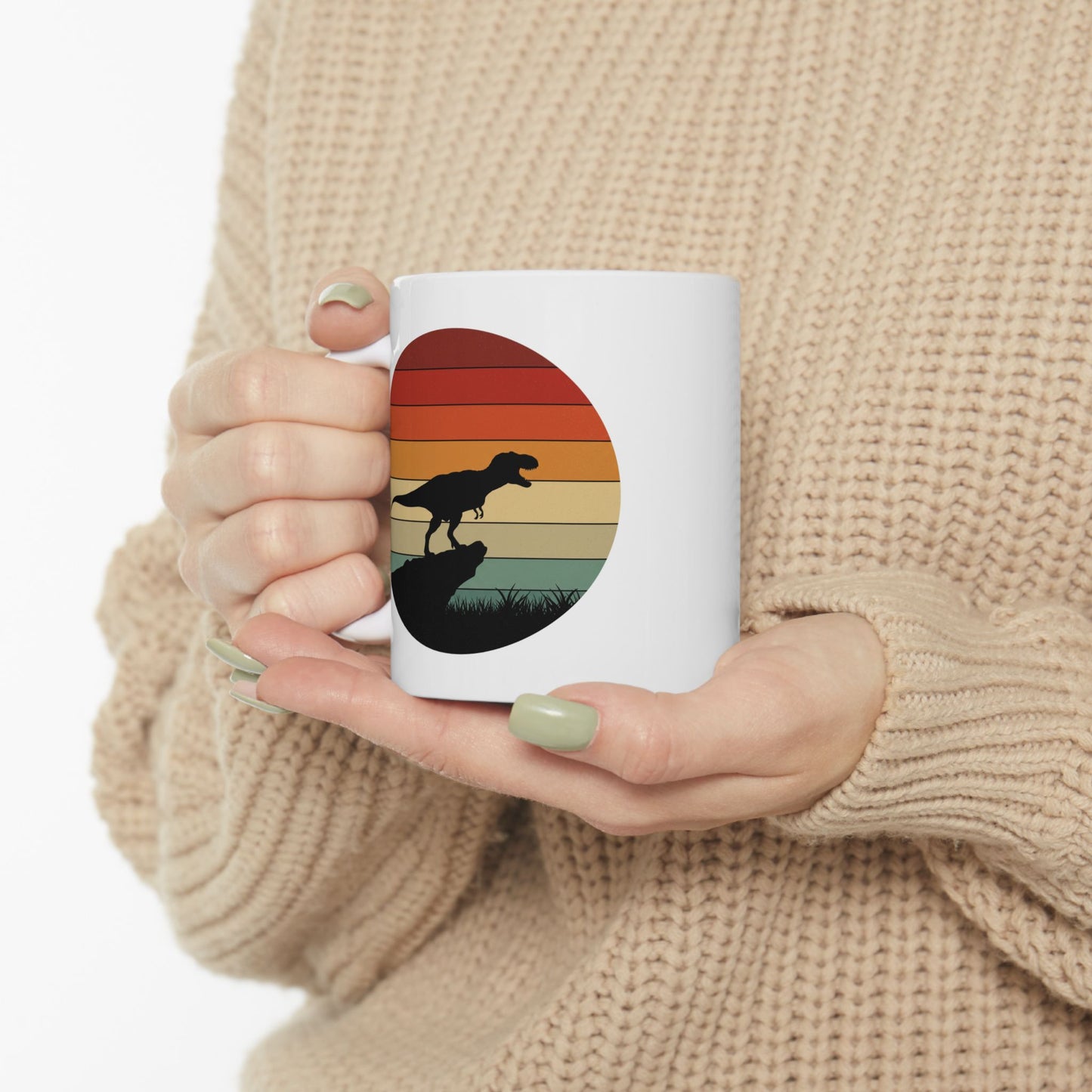 Retro T-Rex Dinosaur Coffee Mug - Funny Tea-Rex Ceramic Cup, Gift for Dino Lovers and Office Humor - 11oz or 15oz