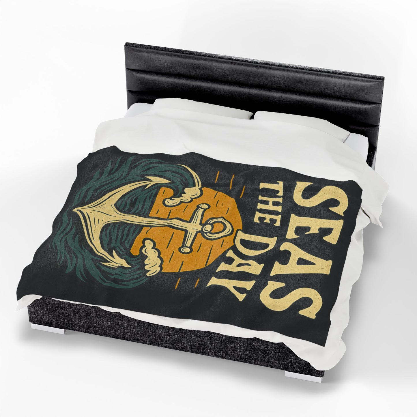 Seas the Day Blanket – Nautical Anchor Throw, Coastal Fleece Blanket, Ocean Sunset Gift