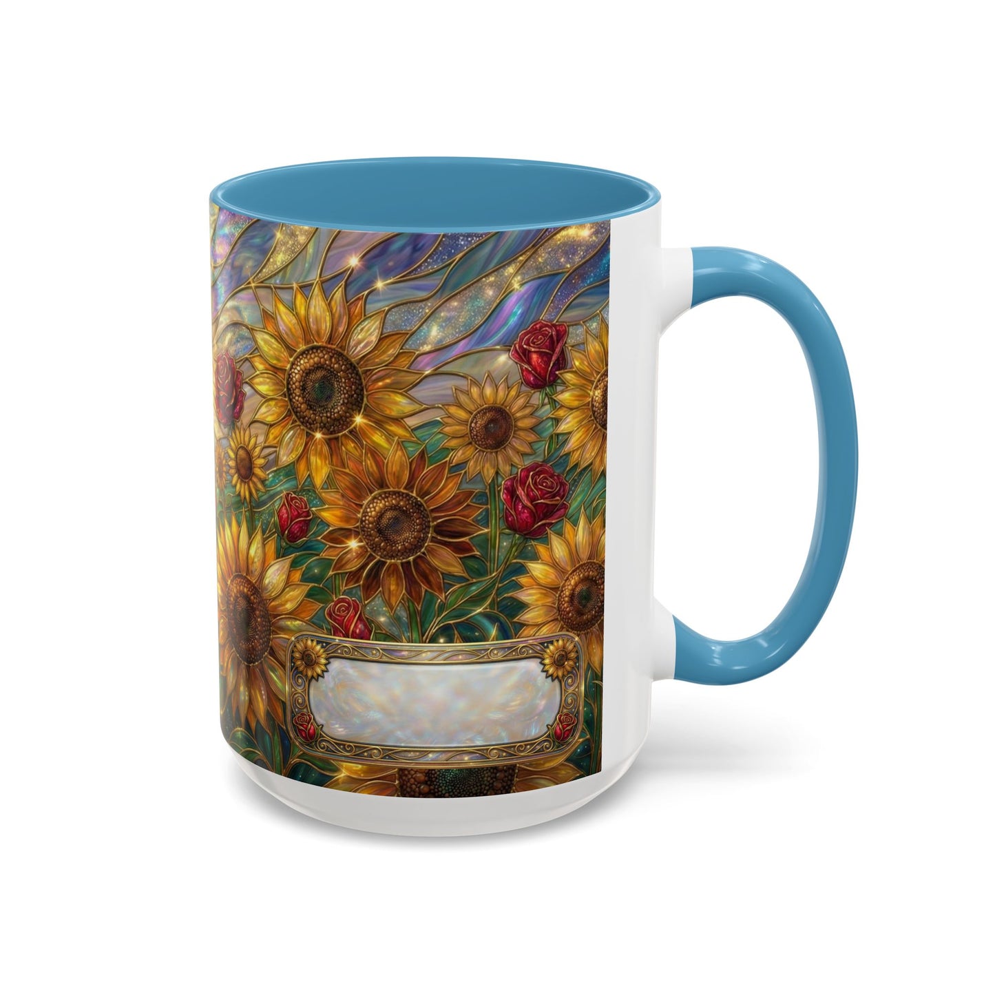 Personalized Stained Glass Sunflower Mug, Custom Red Rose Floral Coffee Cup, Celestial Night Sky Botanical Teacup, Gift For Flower Lover