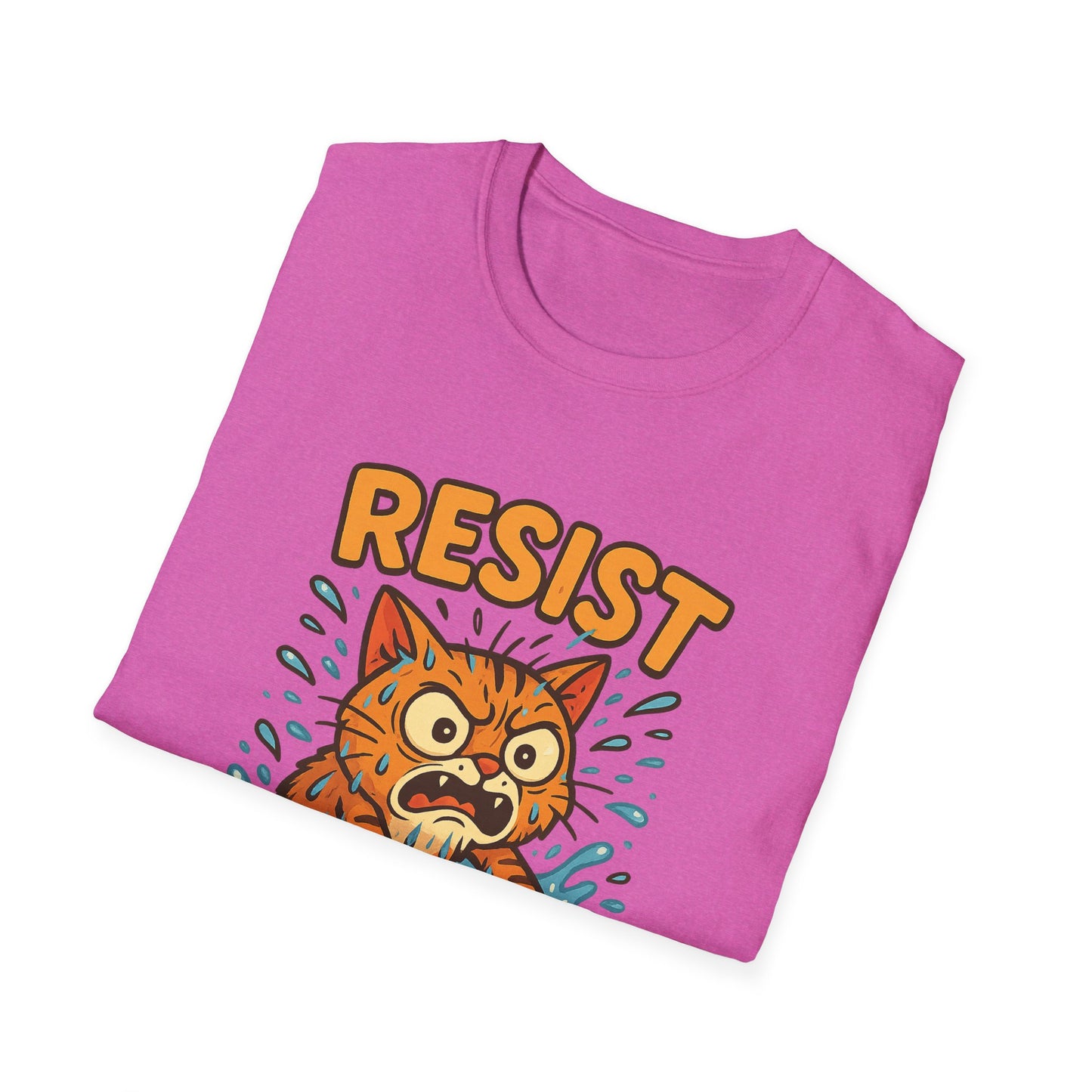 Resist Like A Stubborn Cat At Bathtime Funny Cat Lover Graphic Tee - Quirky Self Care Shirt - Gift For Pet Moms, Dads and Humor Fans