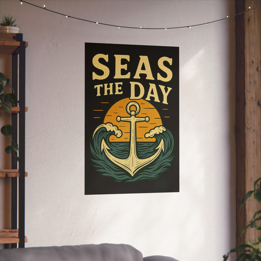 Poster - Seas the Day Anchor Sunset Design Nautical Decor Inspirational Reminder Beach Decoration