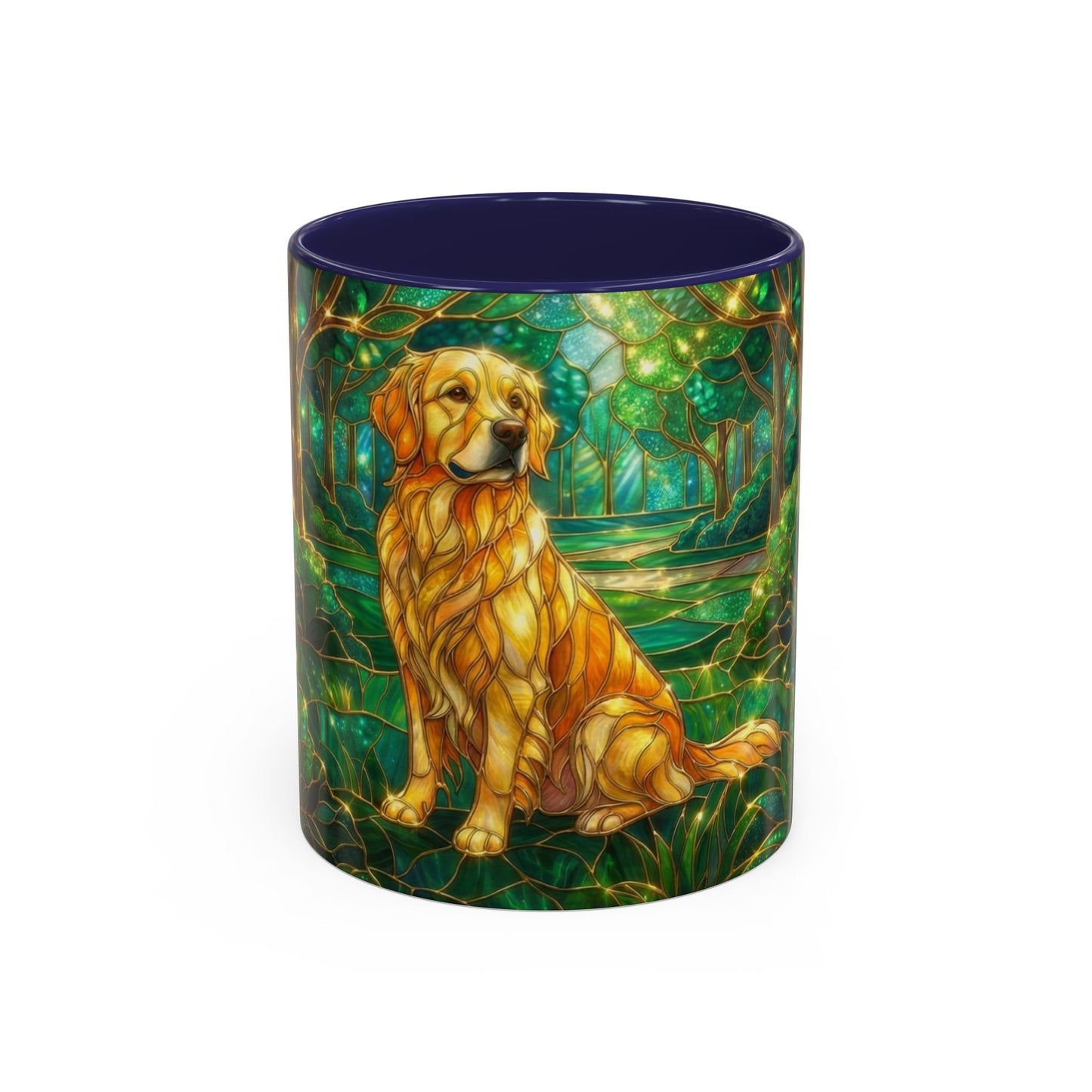 Stained Glass Dog Mug, Golden Retriever Coffee Cup, Pet Lover Ceramic Mug, Forest Art Animal Mug, 11oz 15oz Gift