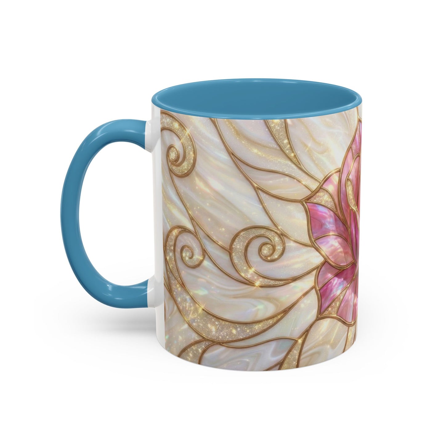 Pink Rose Stained Glass Mug, Gold Floral Coffee Cup, Romantic Flower Tea Cup, Gardener Gift For Mom, Botanical Art, Wife Birthday Gift