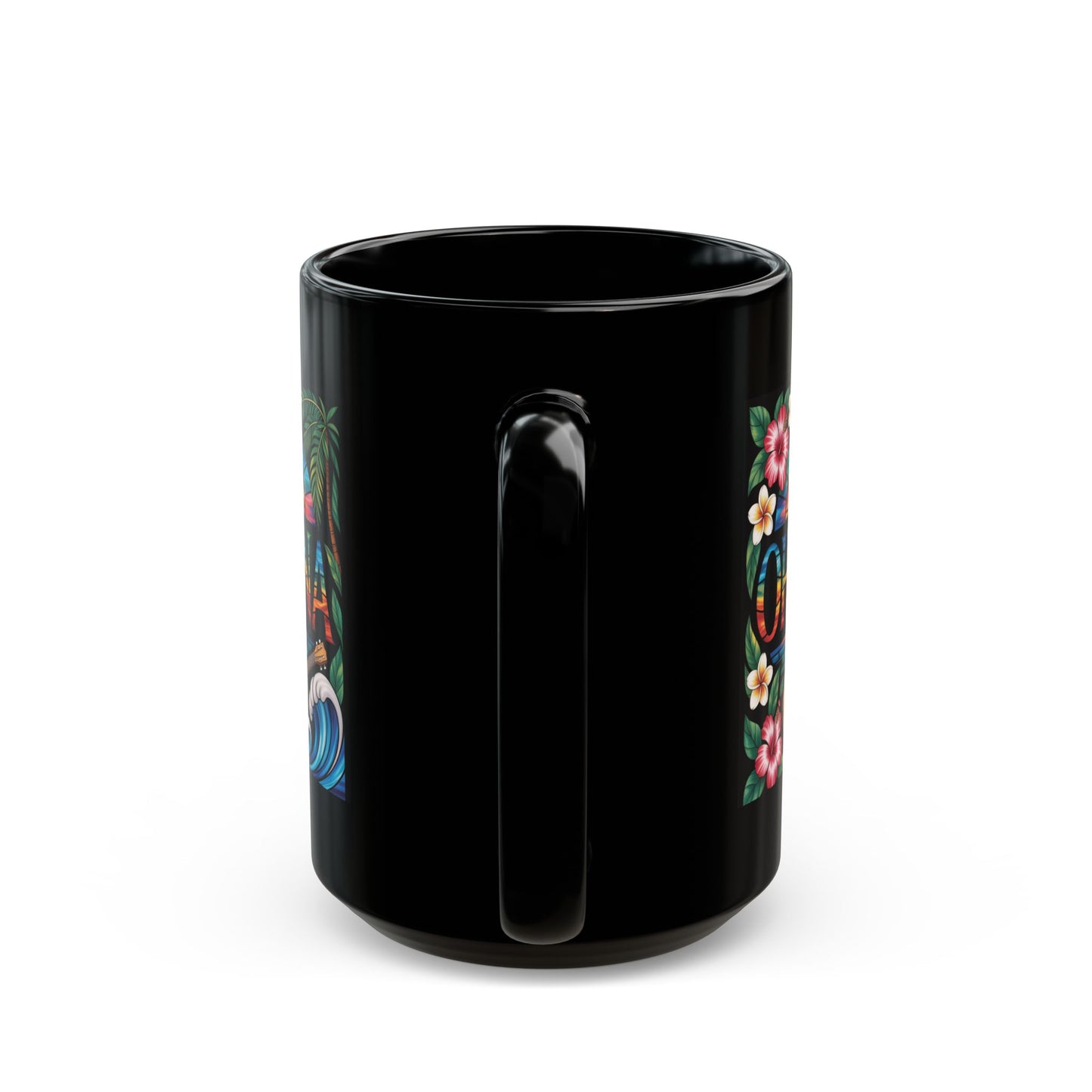 Ohana Mug Hawaiian Coffee Cup Tropical Sunset, Hibiscus Flowers, Ukulele, Aloha Gift
