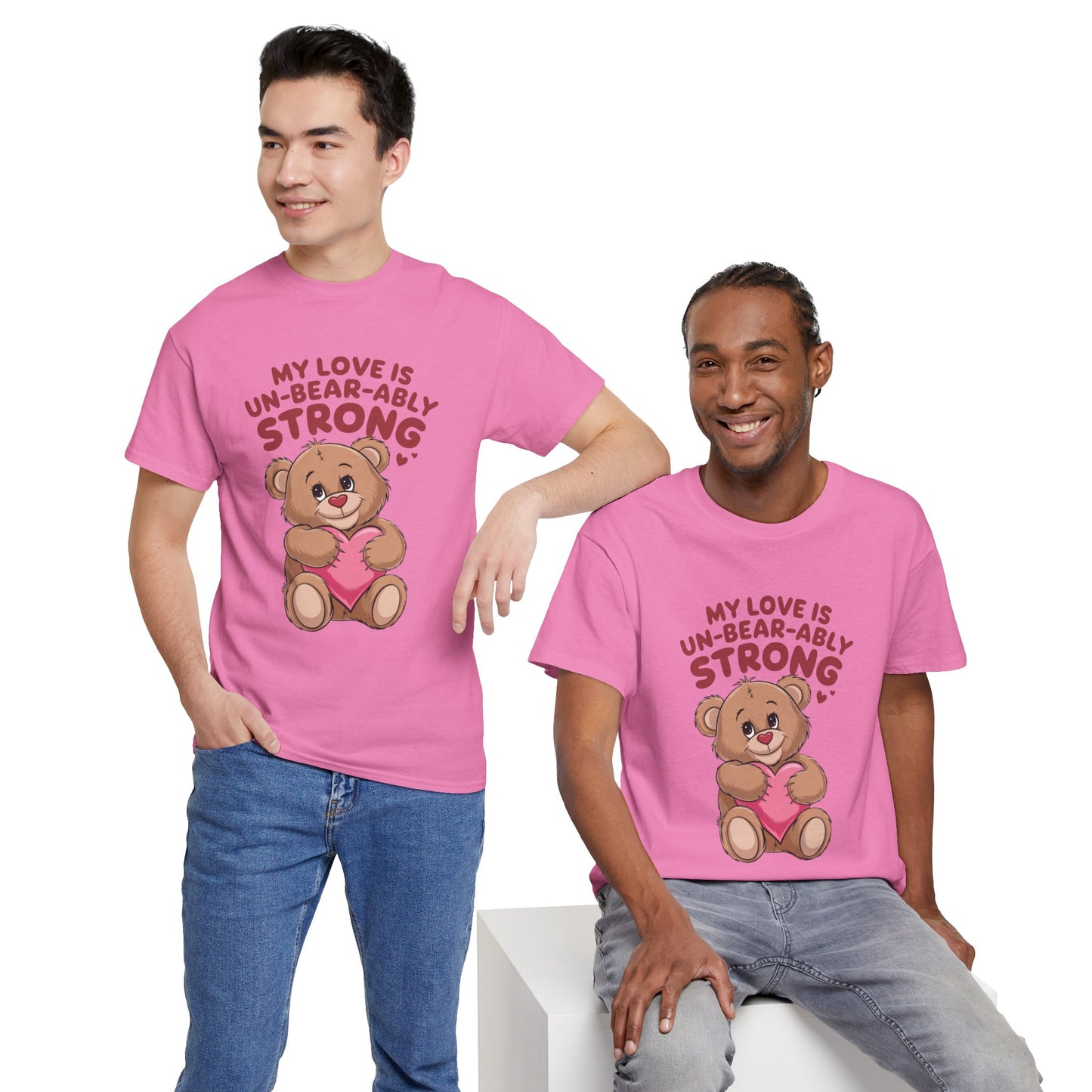 Un-Bear-ably Strong Valentine Shirt, Teddy Bear Heart Tee, Cute Love Graphic T-Shirt, Valentines Gift, Romantic Couple Top, Gift For Her