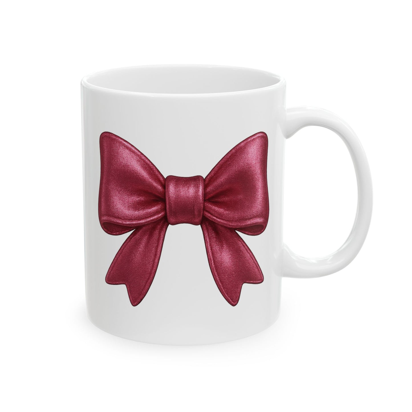 Pink Metallic Bow Mug - Cute Girly Coffee Cup | Glossy Ribbon Design | Gift for Her | Aesthetic Desk Mug | Feminine Ceramic Tea Mug