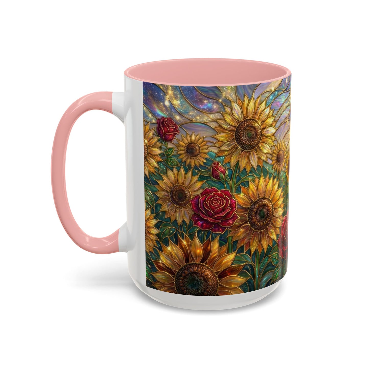 Personalized Stained Glass Sunflower Mug, Custom Red Rose Floral Coffee Cup, Celestial Night Sky Botanical Teacup, Gift For Flower Lover