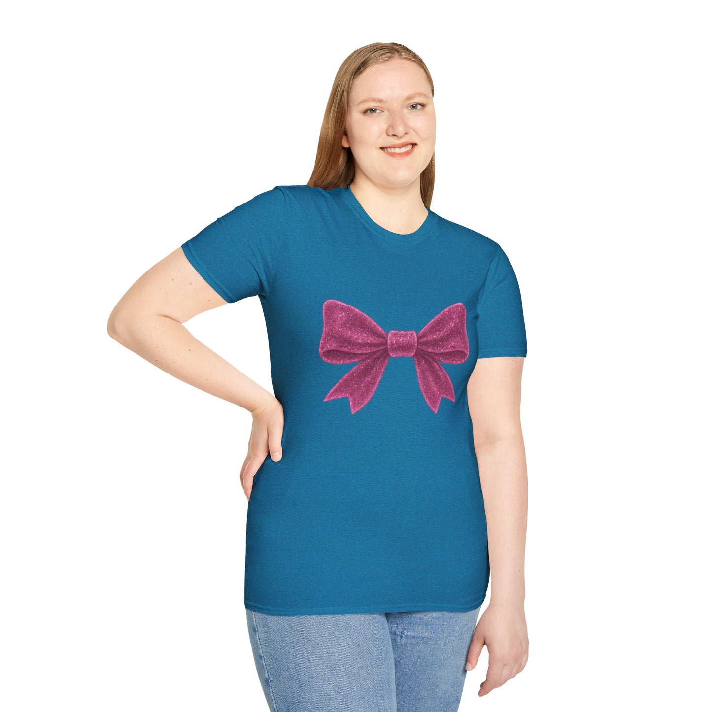 Feminine Pink Bow Graphic Tee | Coquette Bow T-Shirt | Sparkly Ribbon Shirt for Soft Girl Aesthetic | Gift for Her
