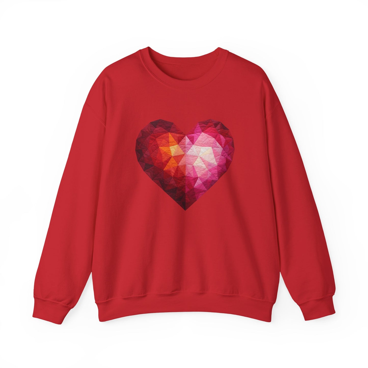 Faux Patchwork Heart Sweatshirt, Geometric Heart Sweater, Cute Valentines Sweatshirt, Cozy Pink Heart Crewneck, Winter Heart Pullover