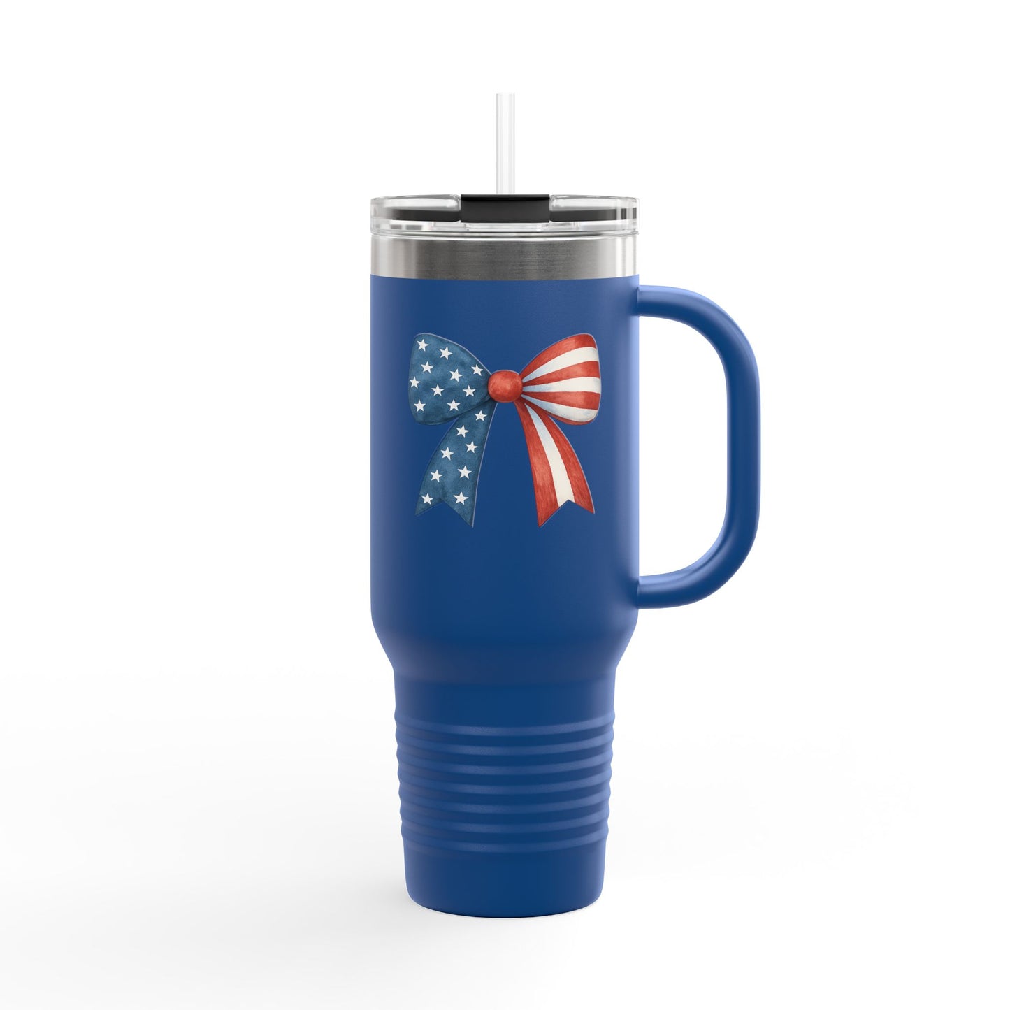 Patriotic Bow Travel Mug | 4th of July Tumbler with Straw | USA Flag Coffee Tumbler | Stars Stripes Mug | Independence Day Gift | USA Drinkware