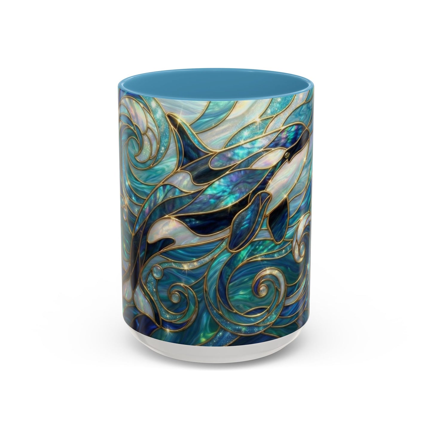 Orca Whale Coffee Mug, Ocean Art Mug, Stained Glass Whale Design, Marine Life Gift, Ceramic Coffee Cup, 11oz 15oz Waves Mug, Coastal Decor