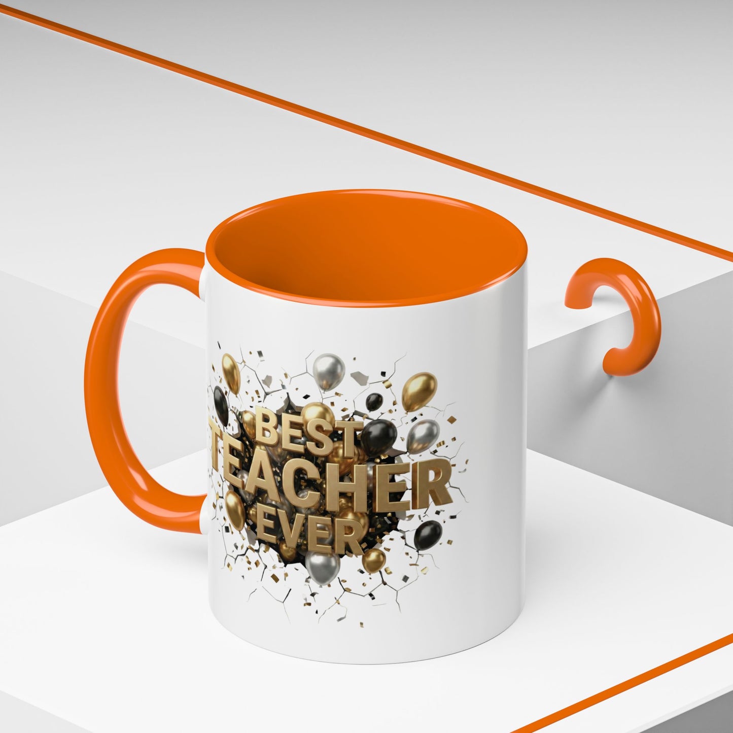 Personalized Teacher Mug, Best Teacher Ever Gift, Custom Educator Coffee Cup, 3D Gold Balloon Design, Teacher Appreciation Present
