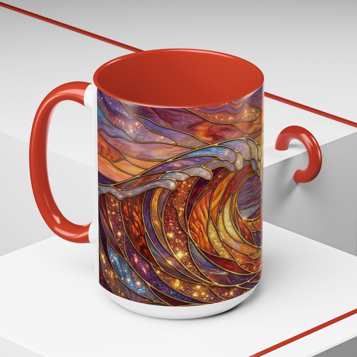 Stained Glass Wave Mug, Ocean Sunset Coffee Cup, Vibrant Beach Art, Sea Lover Gift, Mosaic Tea Cup, Summer Kitchen Decor, Nature Drinkware