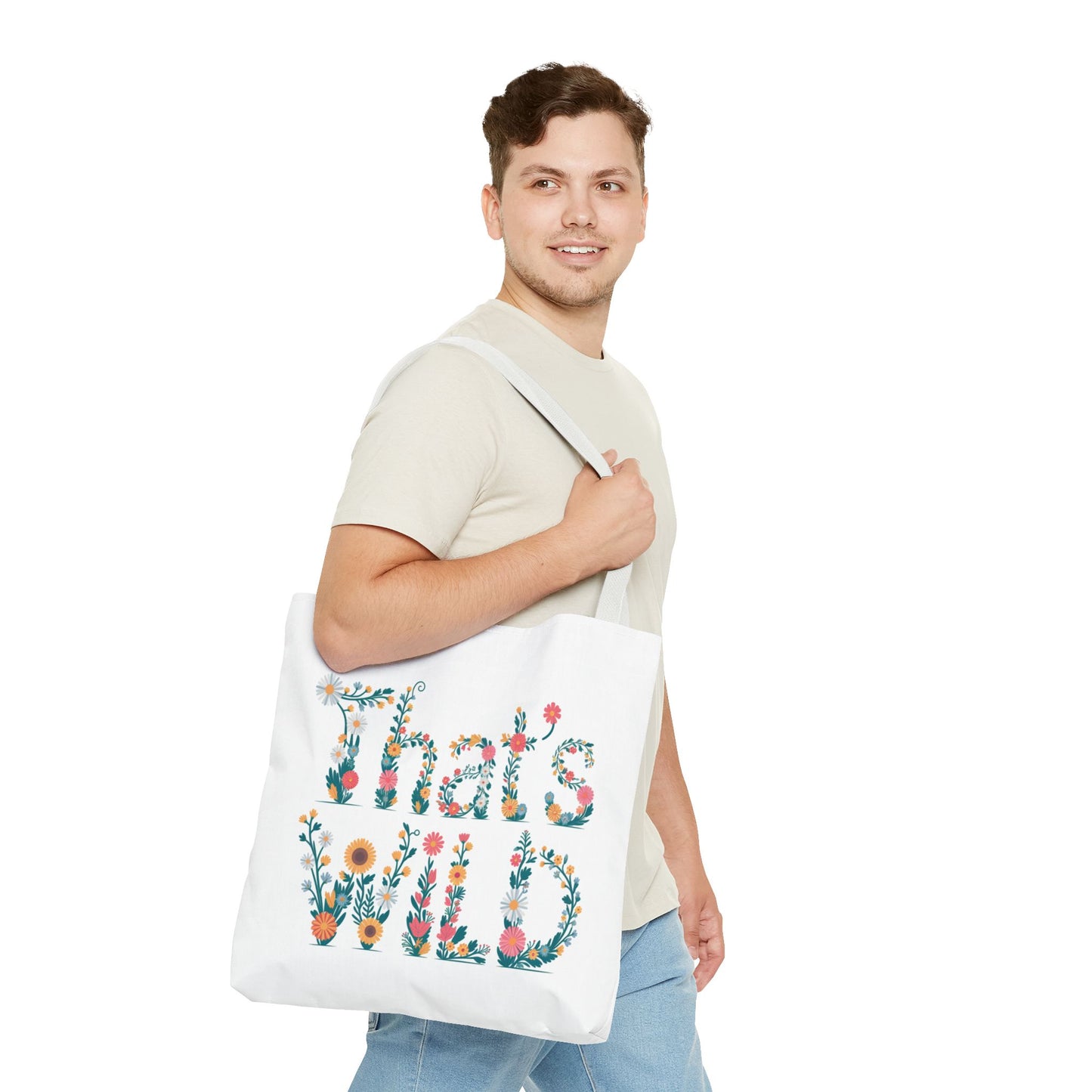 That’s Wild Floral Tote Bag – Cute Boho Canvas Bag With Colorful Flower Lettering, Eco Reusable Shopping Tote, Nature Lover Gift For Everyday Style