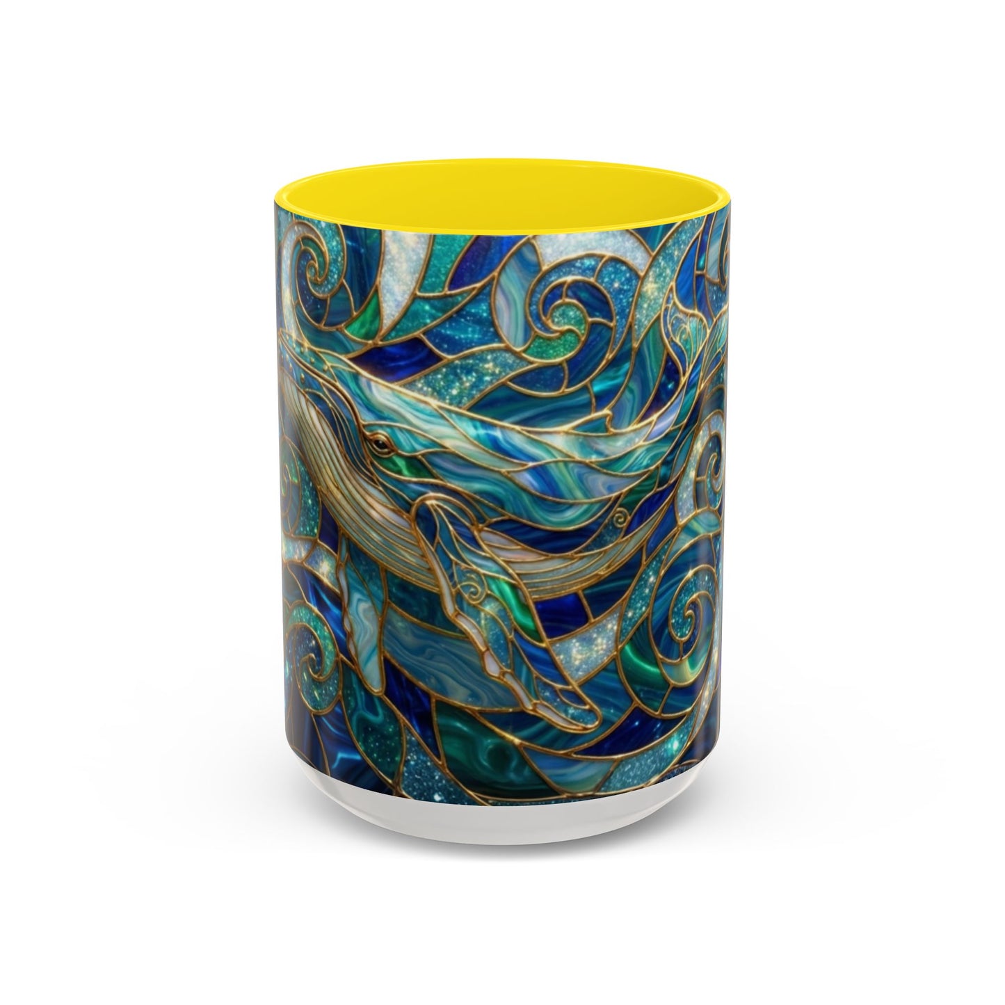 Stained Glass Whale Mug, Ocean Art Coffee Cup, Blue Sea Life Design, Nautical Gift For Ocean Lovers, Colorful Stained Glass Whale Cup