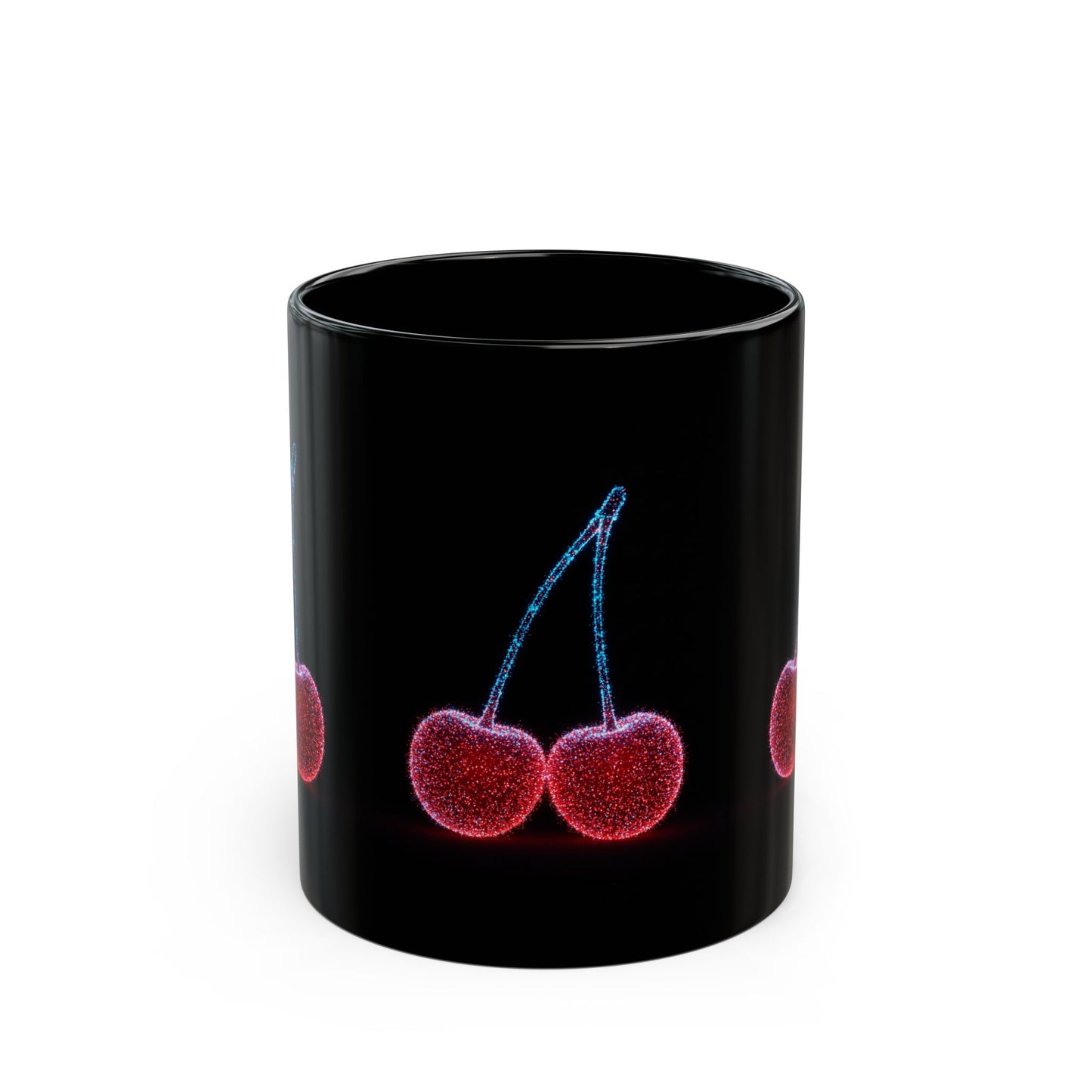 Cherry Art Black Coffee Mug | Bold Fruit Design Cup | Unique Kitchen Drinkware | Cool Modern Cherry Lover Gift | 11oz & 15oz Ceramic