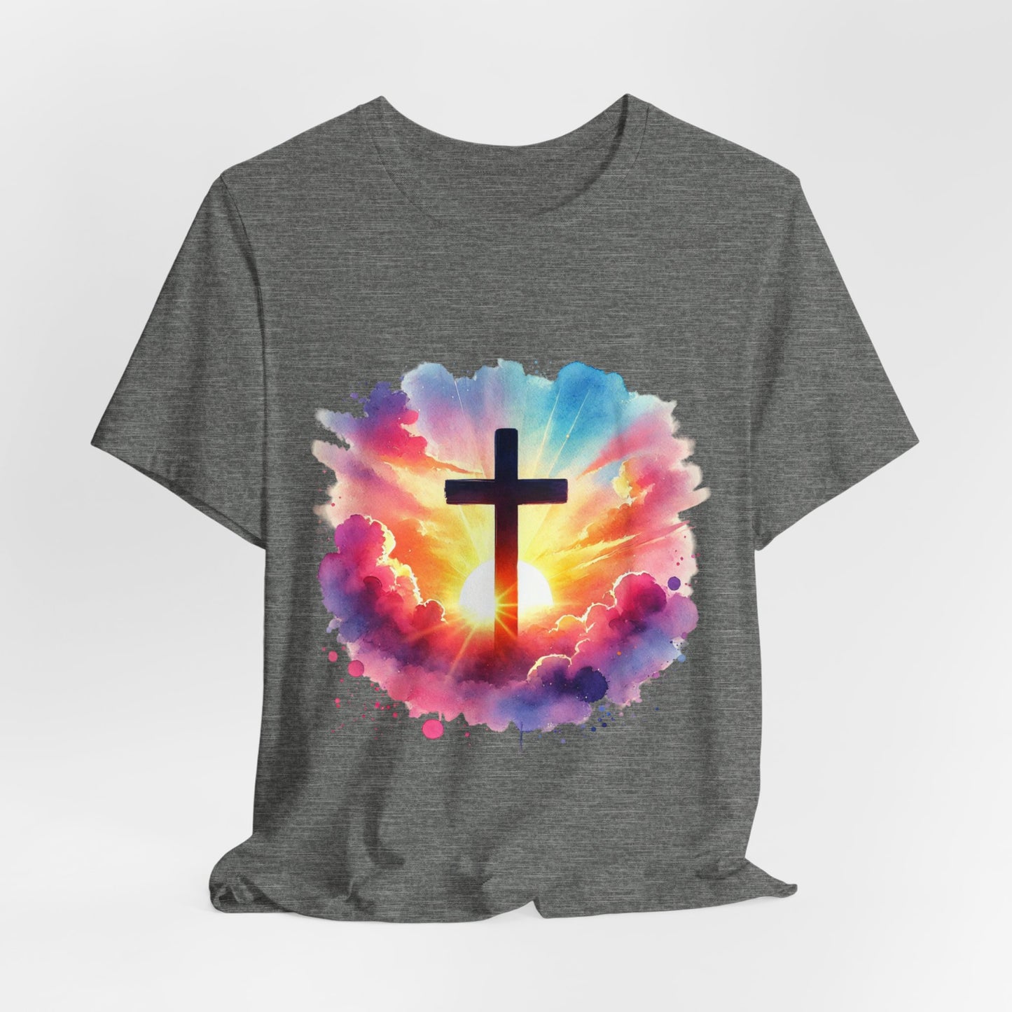 Faith Cross Sunburst Christian Tee | Inspirational Christian T-Shirt | Colorful Sunrise Cross Shirt | Faith Gifts for Women Men