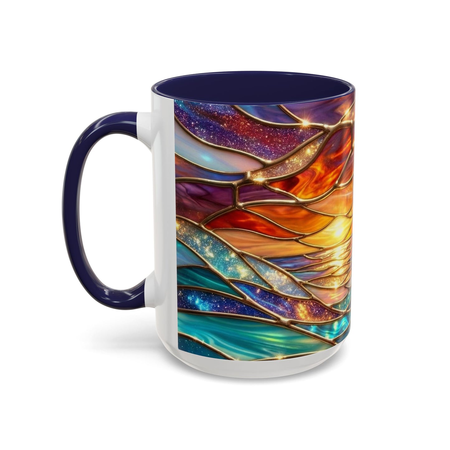 Stained Glass Wave Mug, Cosmic Ocean Coffee Cup, Celestial Sunrise Tea Mug, Surfer Beach Decor Gift, Starry Sea Art, Ocean Lover Cup