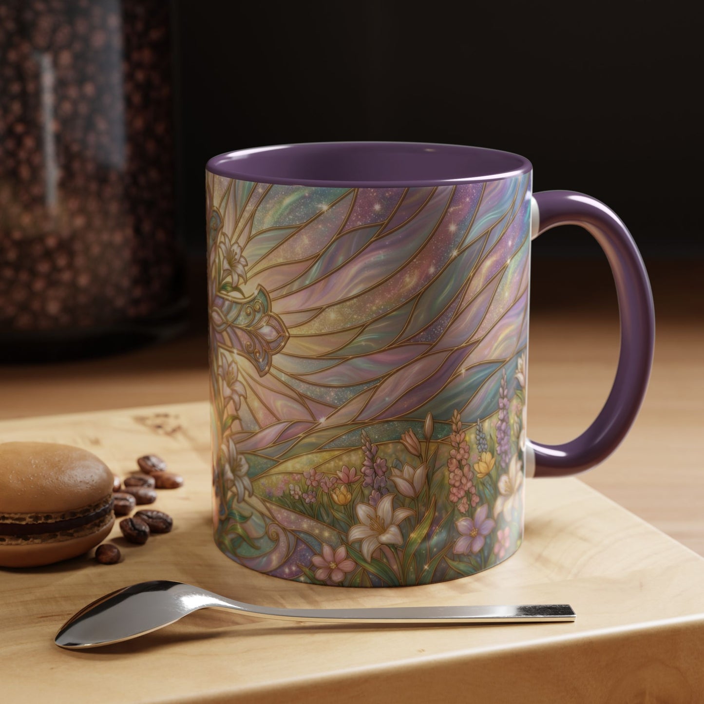 Stained Glass Cross Mug, Easter Lily Coffee Cup, Christian Religious Gift, Pastel Floral Faith Mug, Spring Believer Cup, Baptism Present