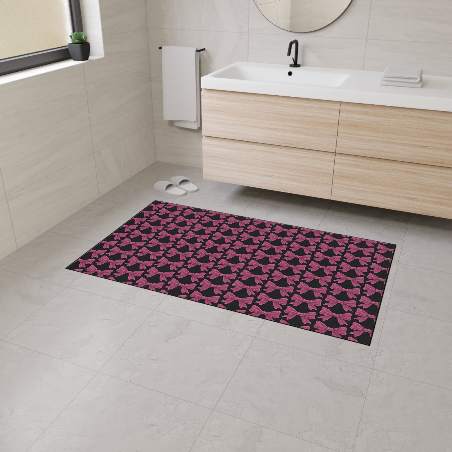 Pink Bow Doormat - Cute Aesthetic Floor Mat for Entryway, Kitchen or Bedroom | Girly Indoor Outdoor Rug Gift for Her