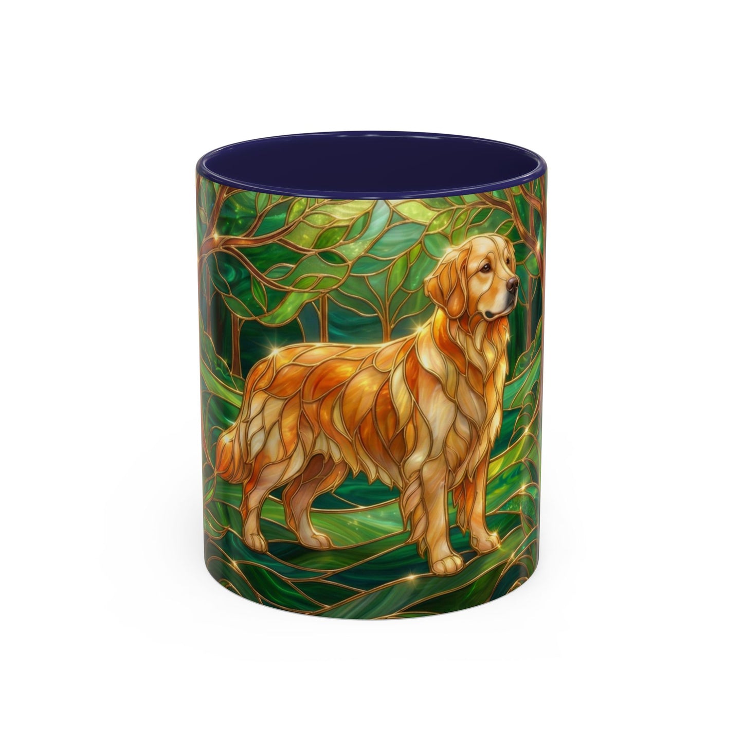 Stained Glass Golden Retriever Mug, Dog Lover Coffee Cup, Forest Dog Art Ceramic Mug, Pet Lover Gift, 11oz 15oz