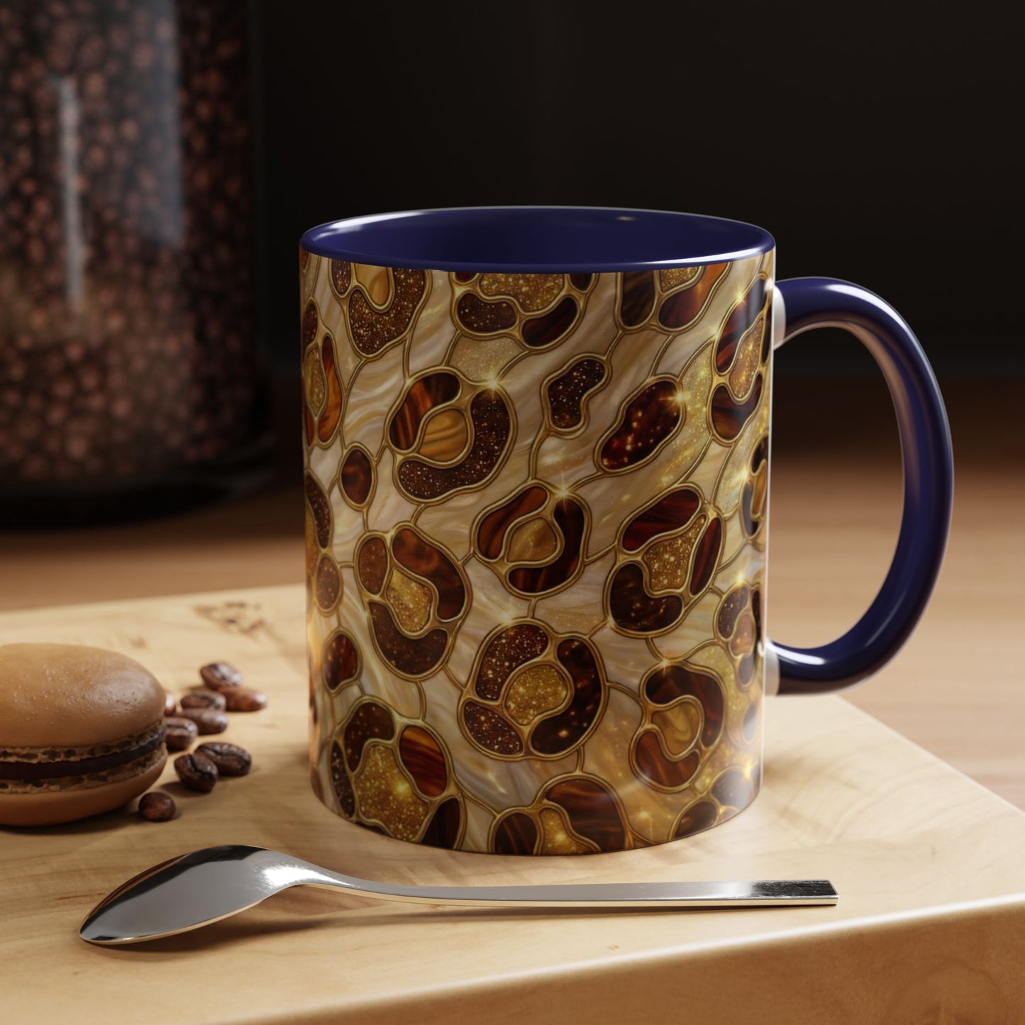 Stained Glass Leopard Print Mug, Gold Cheetah Coffee Cup, Luxury Animal Print Gift, Glam Mosaic Tea Mug, Trendy Desk Decor For Her Gifts
